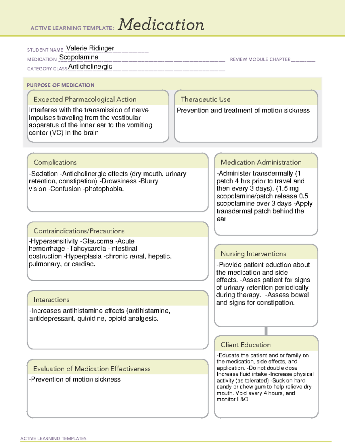 Medication Scopolamine Active Learning Templates Medication Student