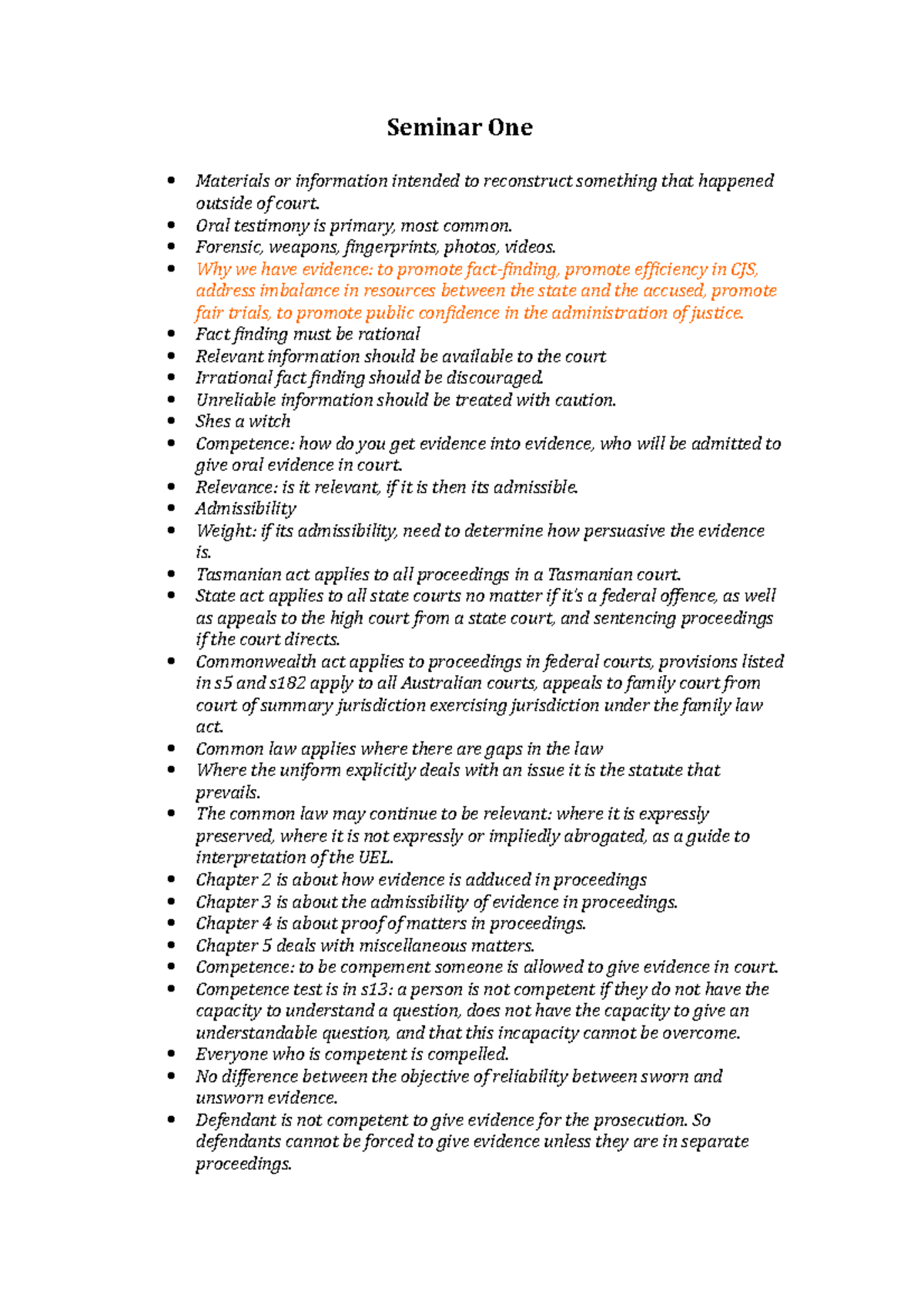 Evidence seminar - Seminar One Materials or information intended to ...