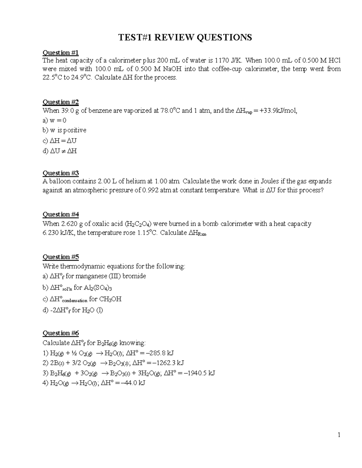 Test1 Review Questions (1) TEST1 REVIEW QUESTIONS Question The