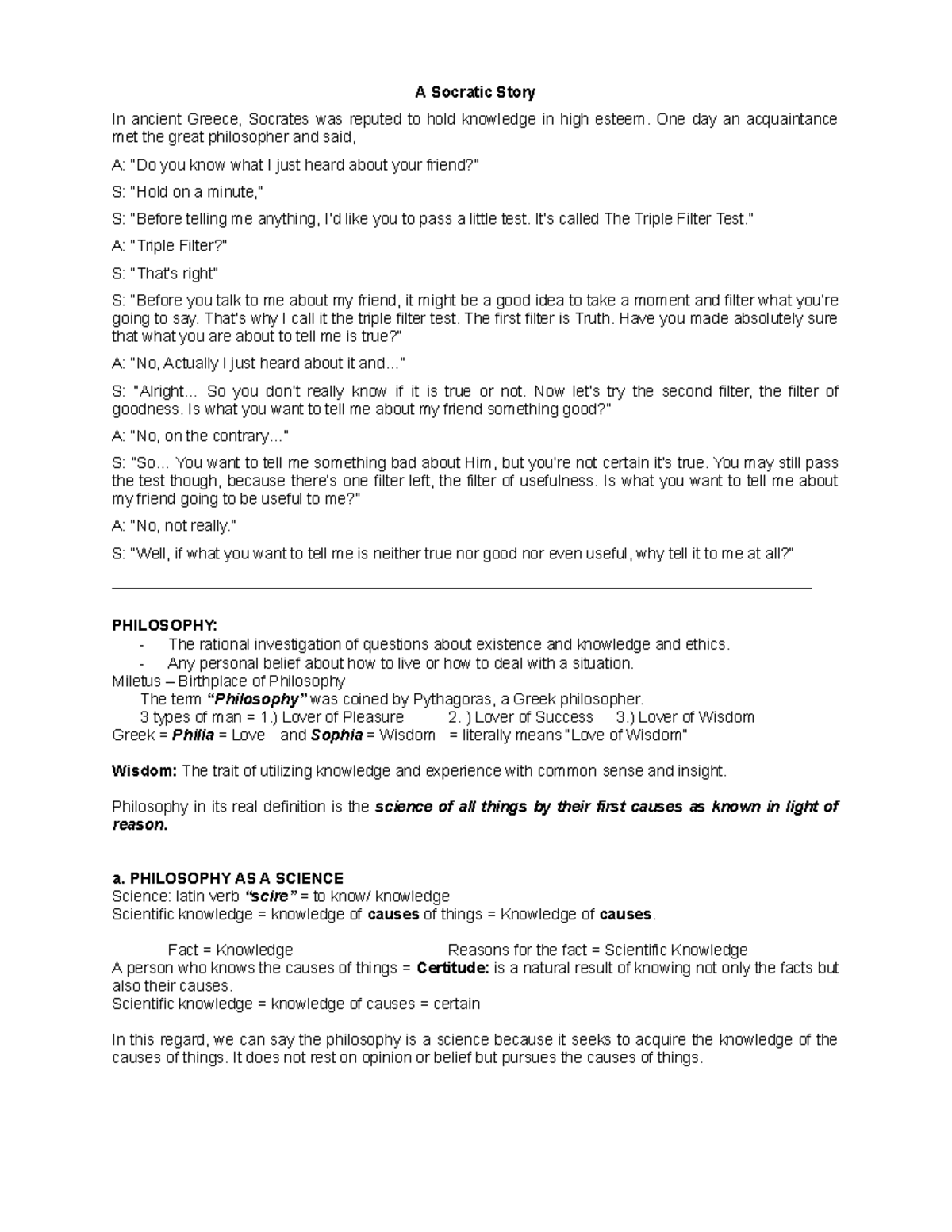 1st Week and 2nd Week - Philo lecture notes - A Socratic Story In ...