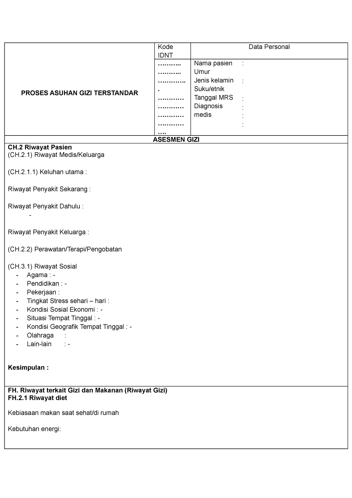 Proses Asuhan GIZI Terstandar Lap Kasus Klinik Profesi - PROSES ASUHAN ...