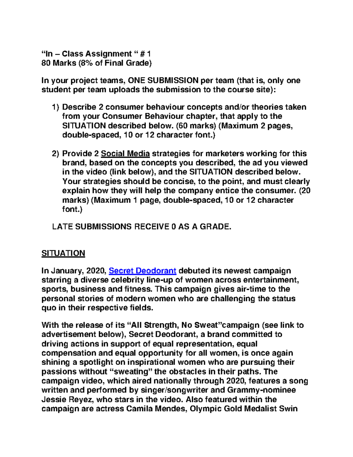 In Class Assignment # 1 Secret 2021 - “In – Class Assignment “ # 1 80 ...
