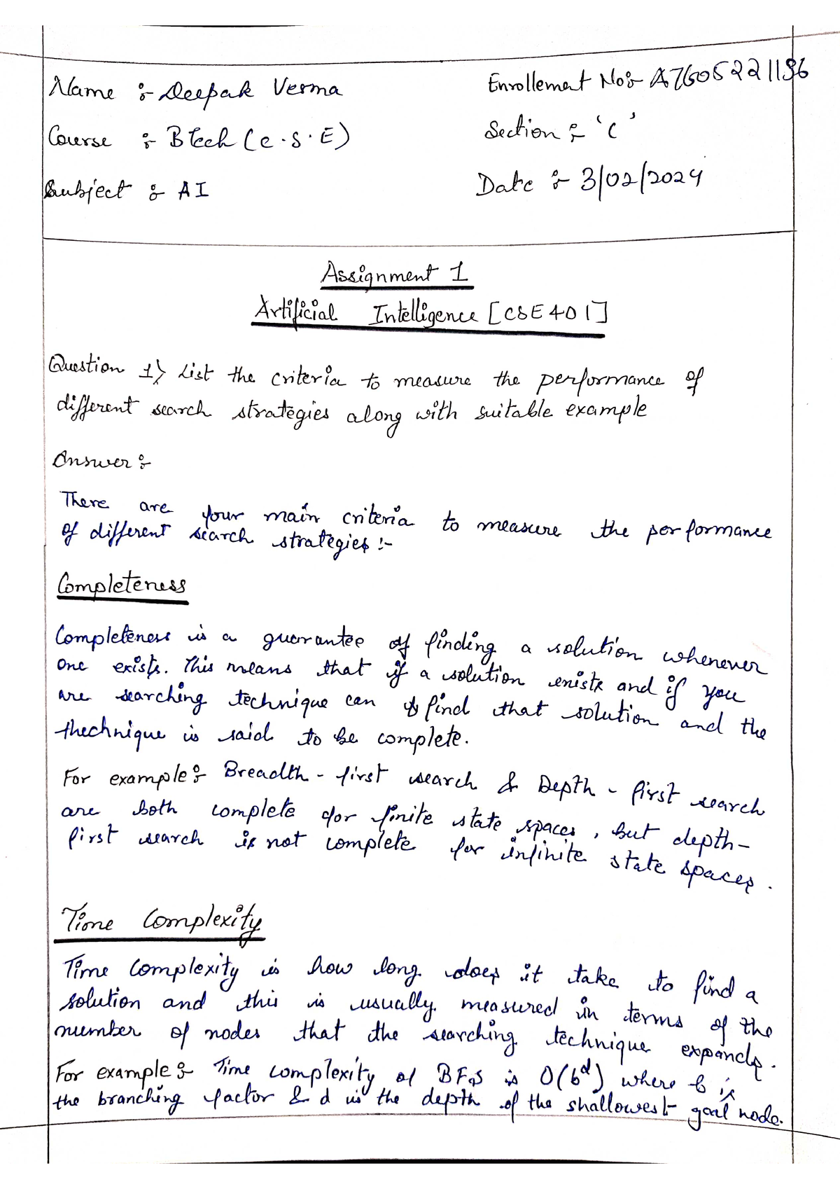 AI Assignment 1 - B.tech - Studocu