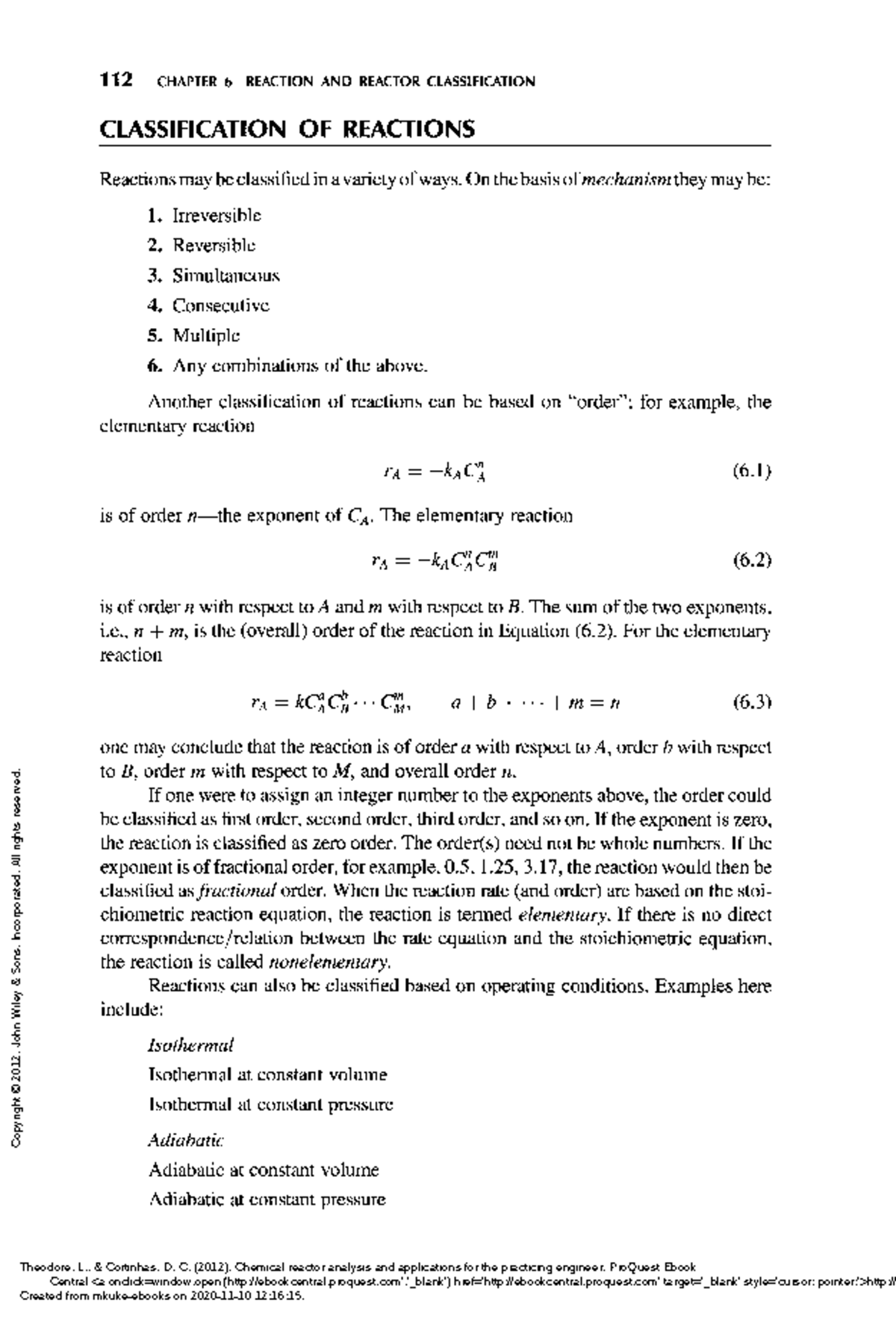 Null-7 - Notes - 112 CHAPTER 6 REACTION AND REACTOR CLASSIFICATION ...