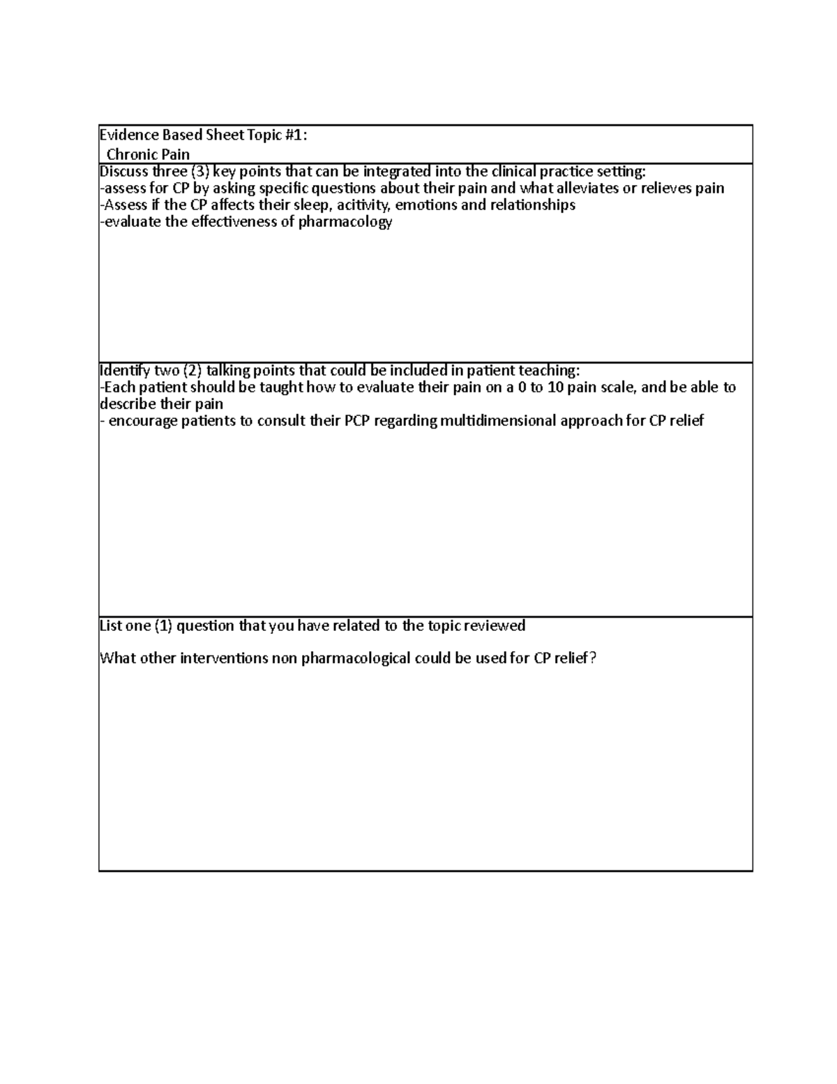 3-2-1 Summary 1 Topic Assigned - Evidence Based Sheet Topic #1: Chronic ...