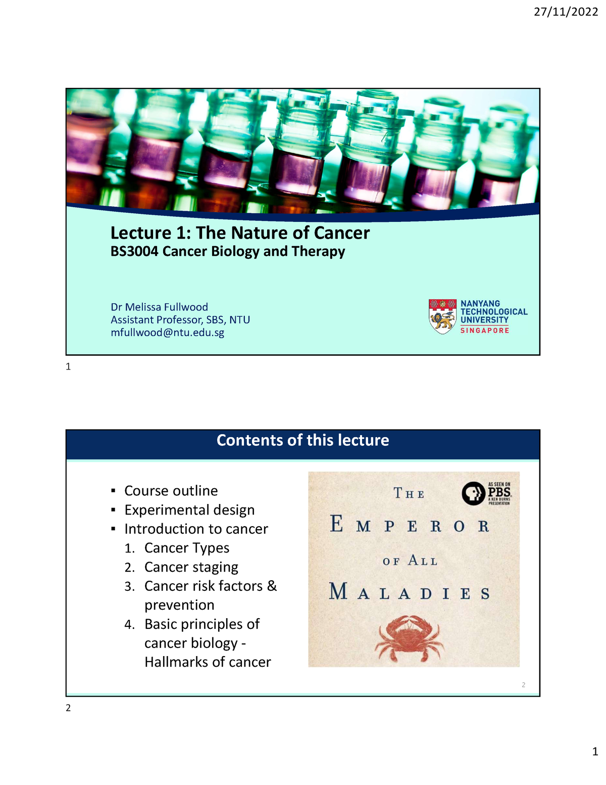 Lecture 1 - Lecture 1: The Nature Of Cancer BS3004 Cancer Biology And ...