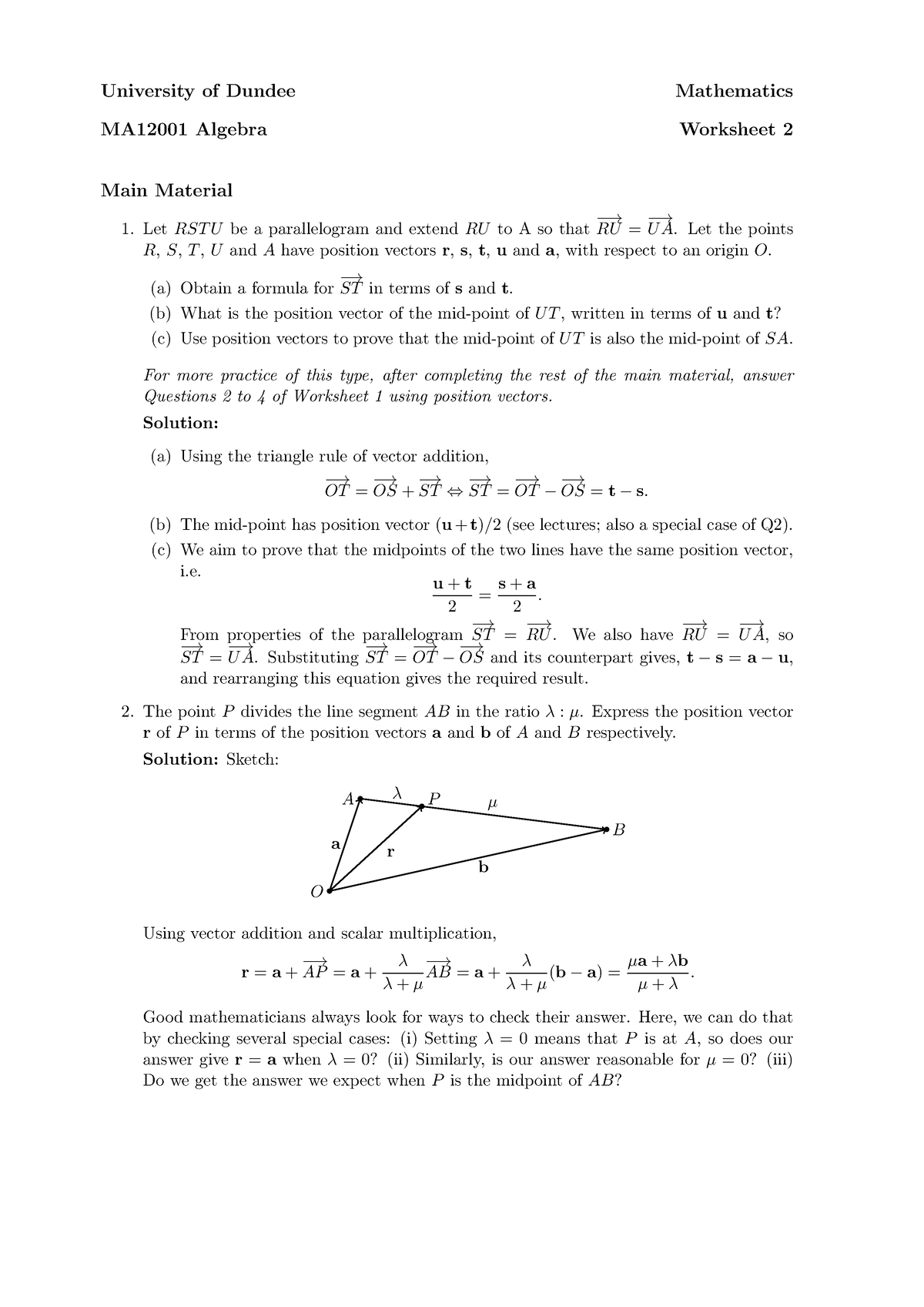 Maths 1B Algebra Worksheet 2 Solutions - University of Dundee ...