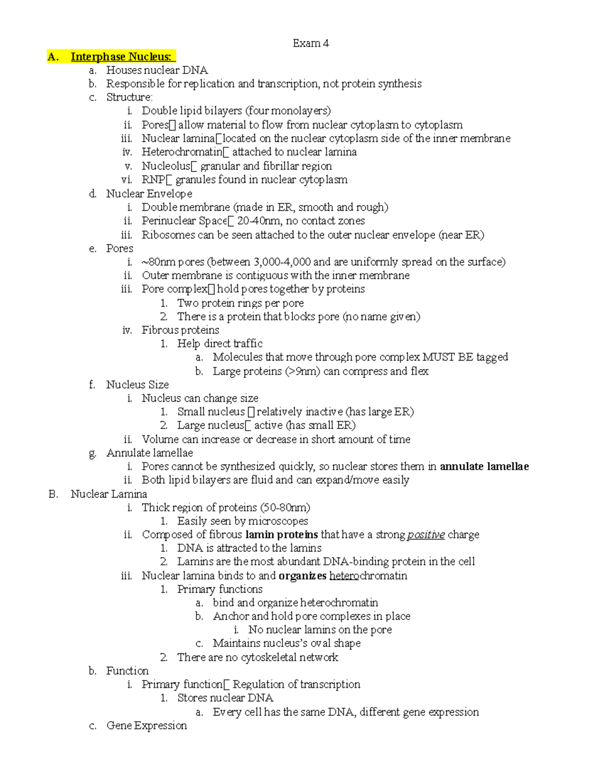 Cell Bio Exam 4 - Exam paper of cell biology - exam 4. - Exam 4 A. B ...