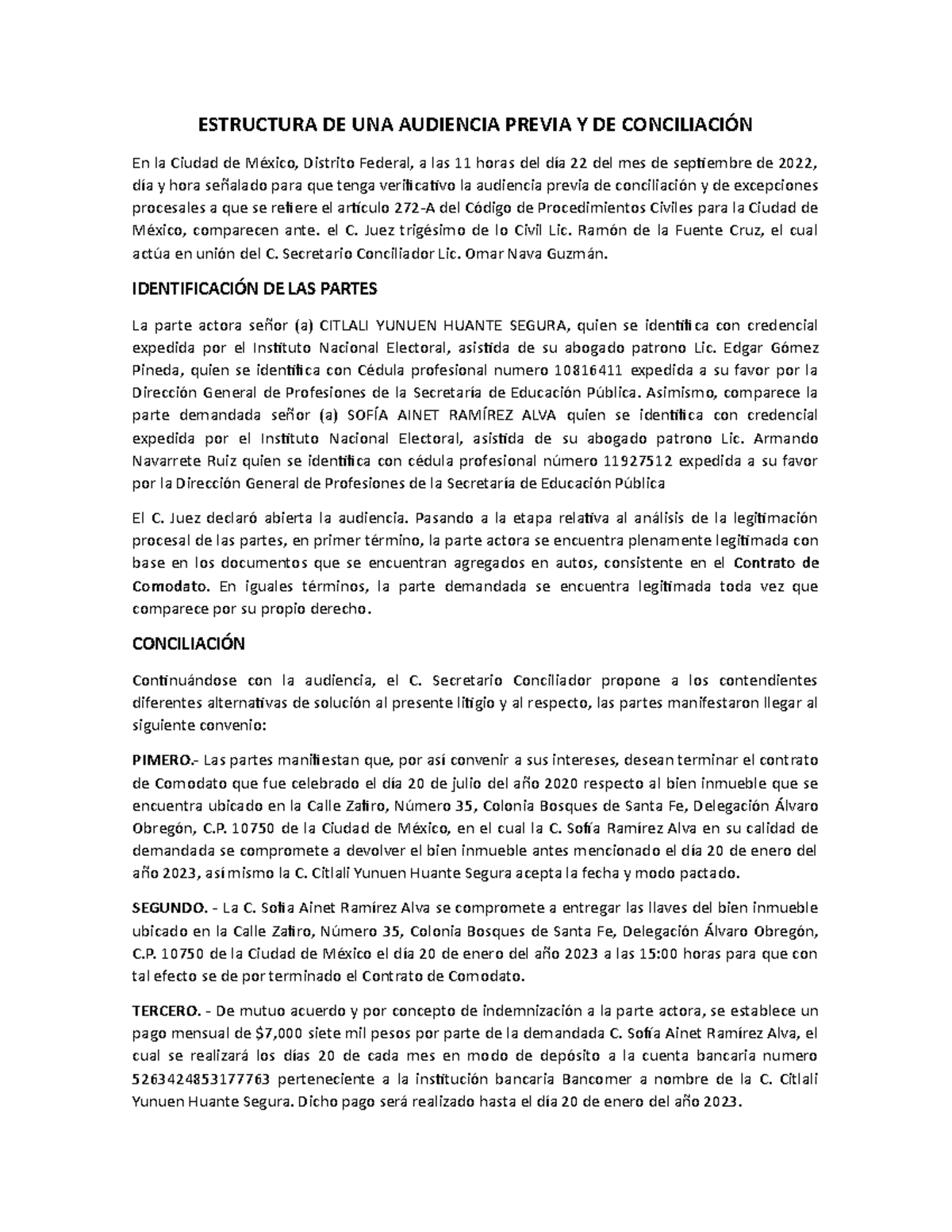 Estructura DE UNA Audiencia Previa Y DE Conciliación - ESTRUCTURA DE ...