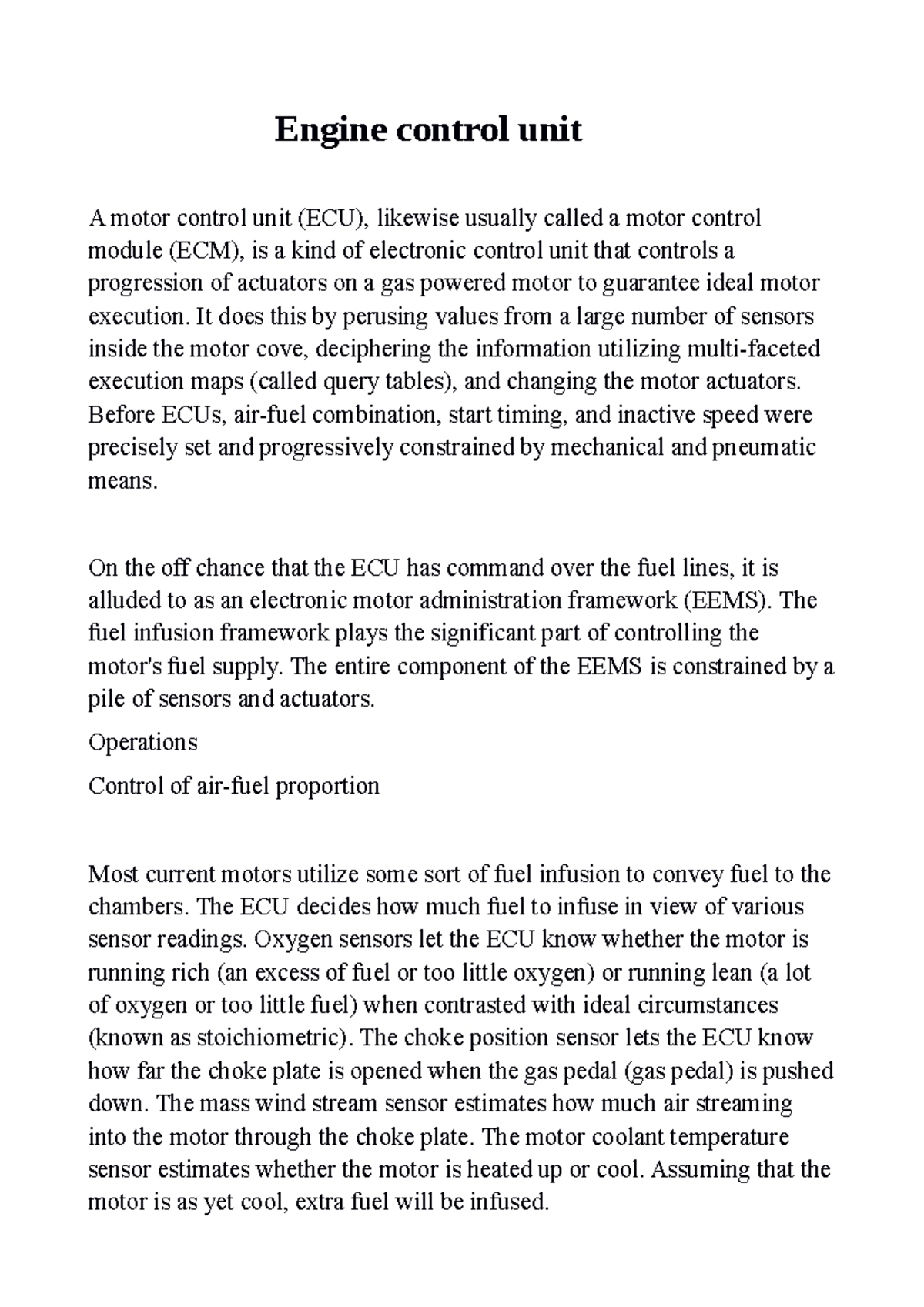 Engine control unit Ifah Engine control unit A motor control unit