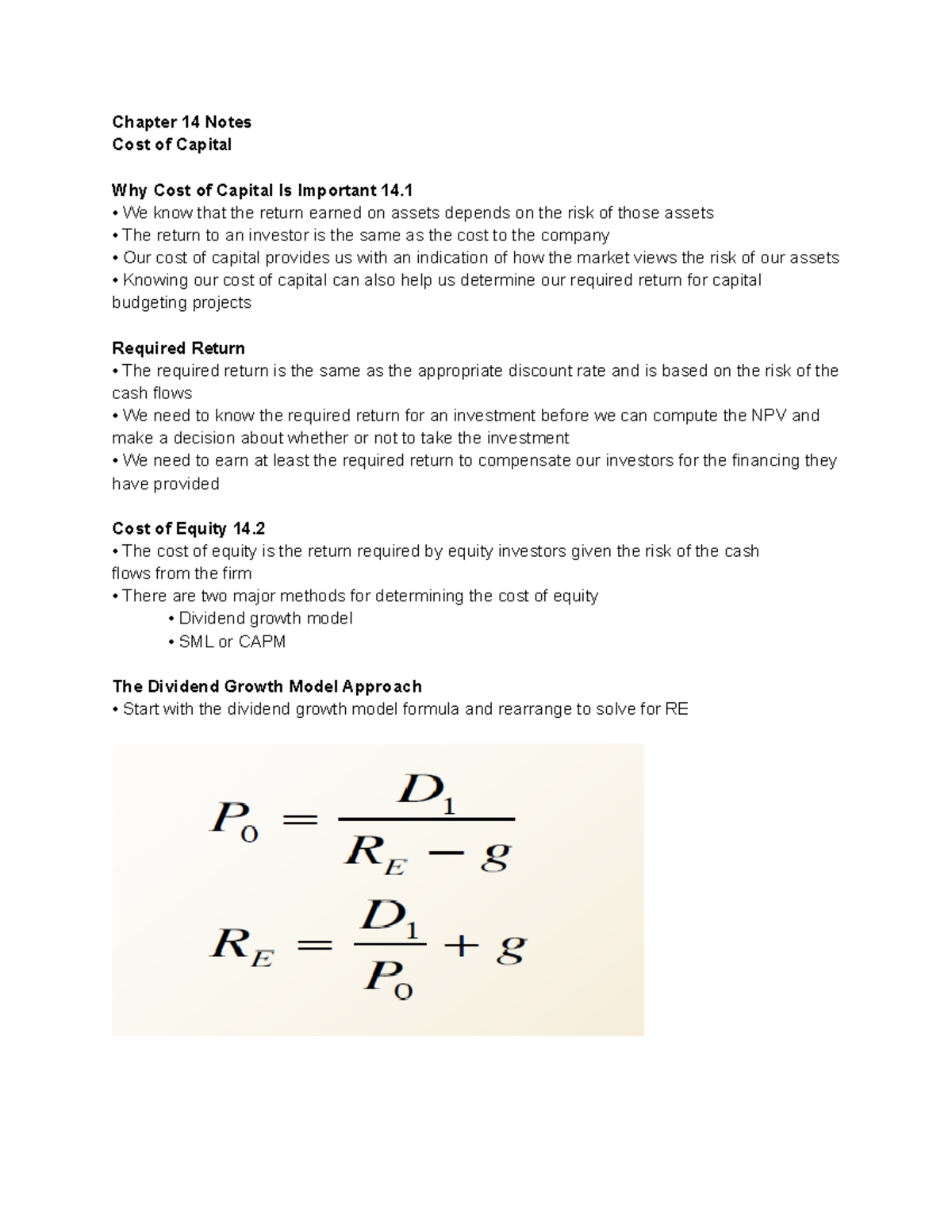 Chapter 14 - Cost Of Capital - Chapter 14 Notes Cost Of Capital Why ...