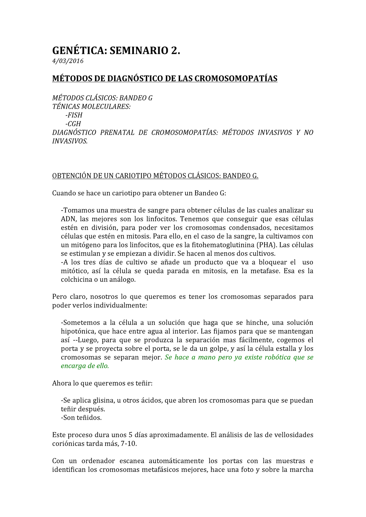 Seminario 2 Bases Celulares De La Genética Humana. - SEMINARIO 2. DE DE ...