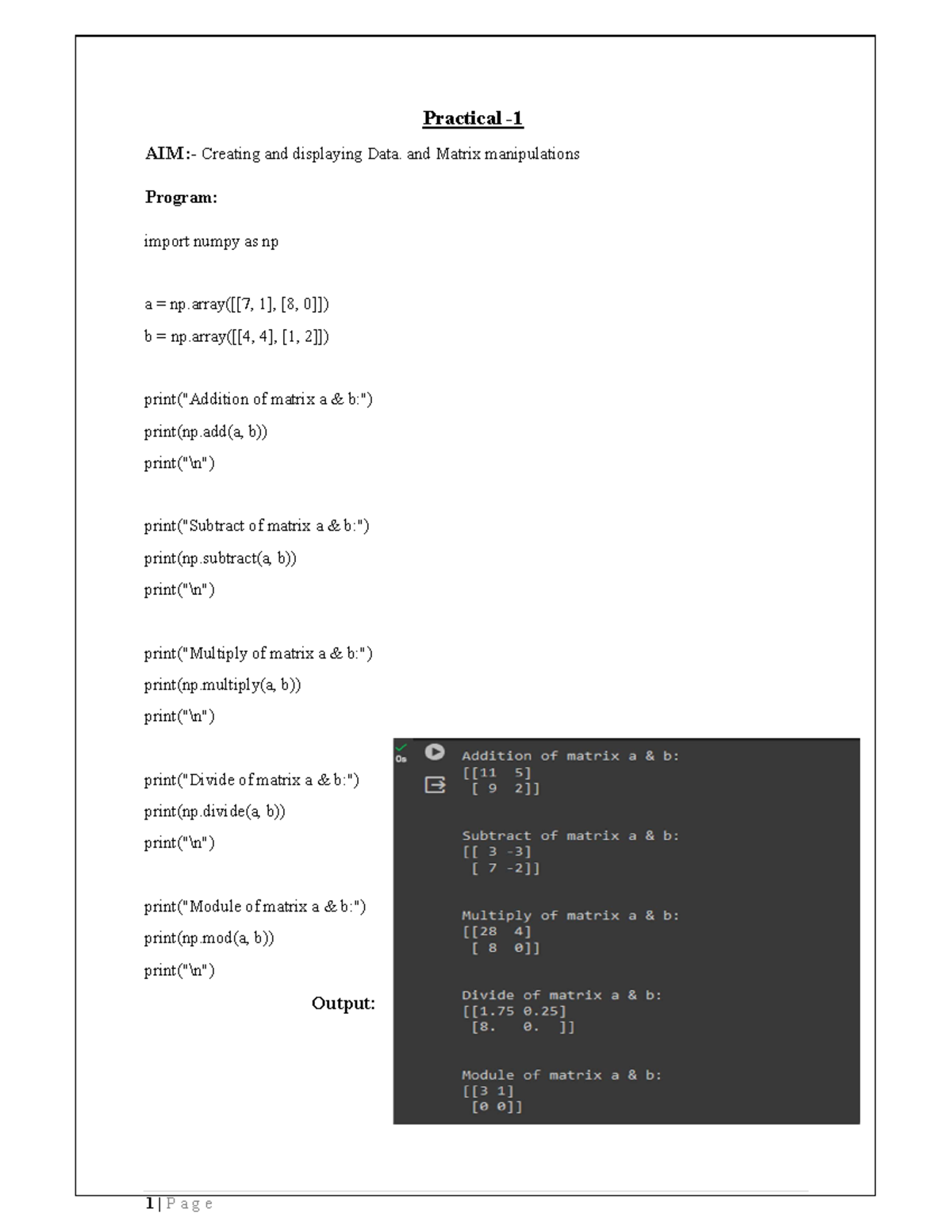 DATA Science Practical. 1-4 - AIM :- Creating and displaying Data. and ...