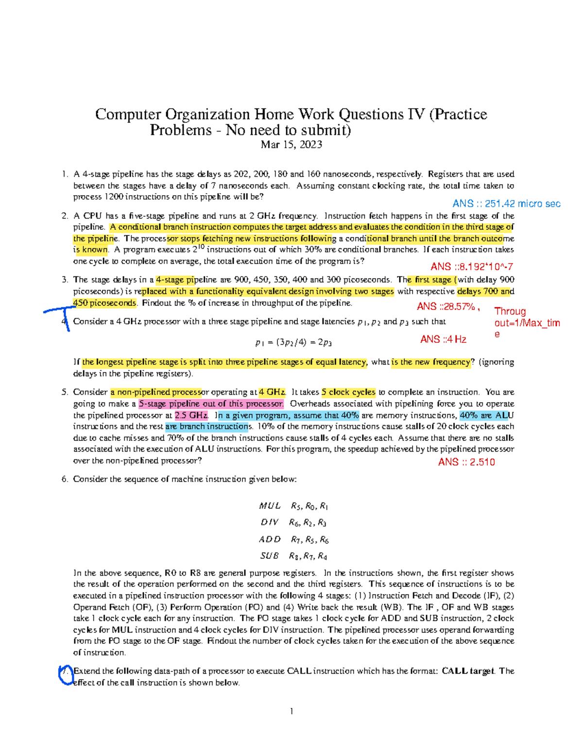 Assignment Datapath - Computer Organization Home Work Questions IV ...