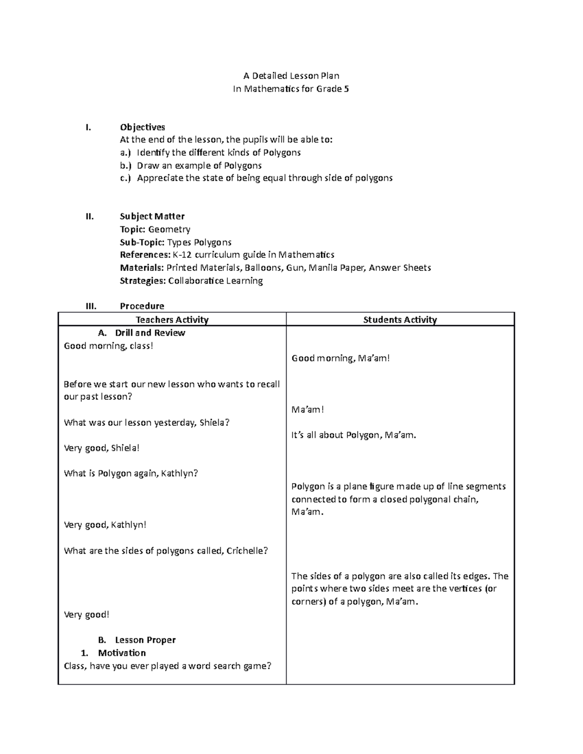 Lp-in-polygons - Goodluck - A Detailed Lesson Plan In Mathematics for ...