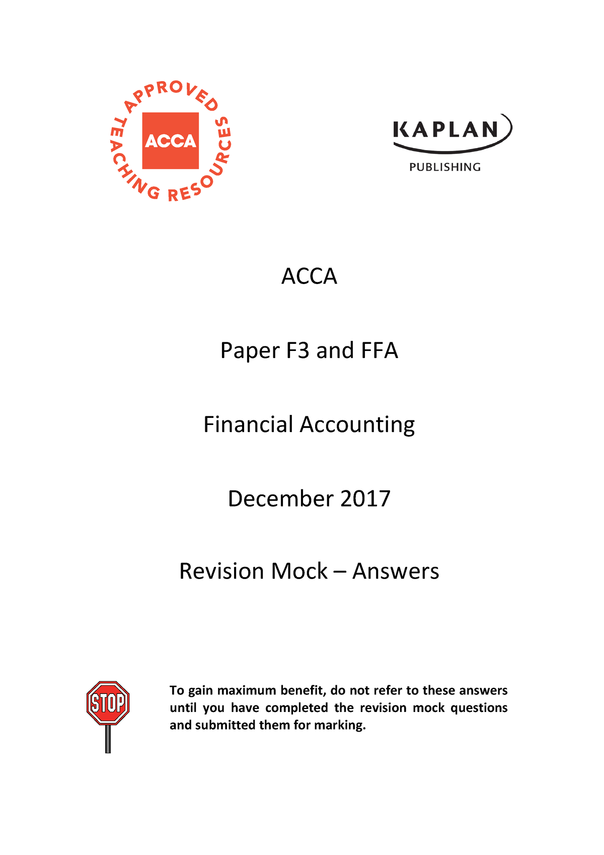 F3 FFA Revision Mock B Answers D17 - ACCA Paper F3 And FFA Financial ...