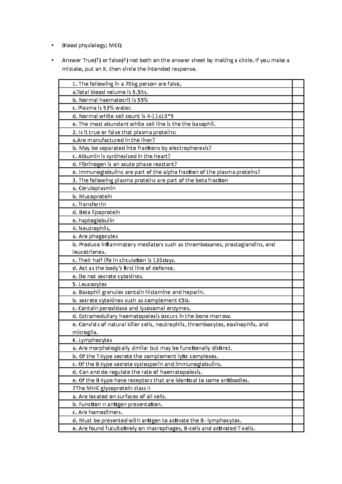 Sample/practice exam 3 October 2018, questions - Blood physiology; MCQ ...