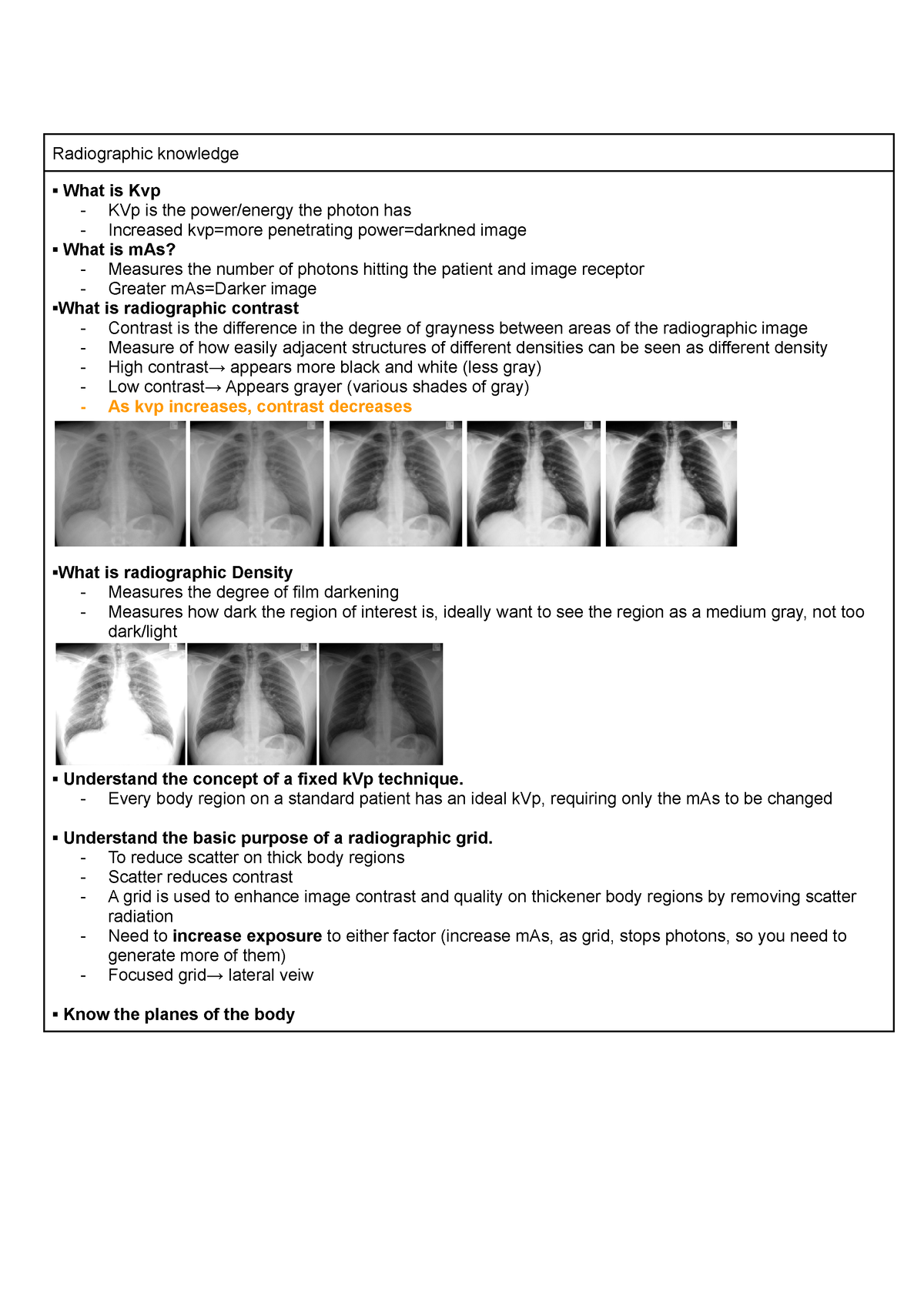 Radiographic knowledge - Every body region on a standard patient has an ...