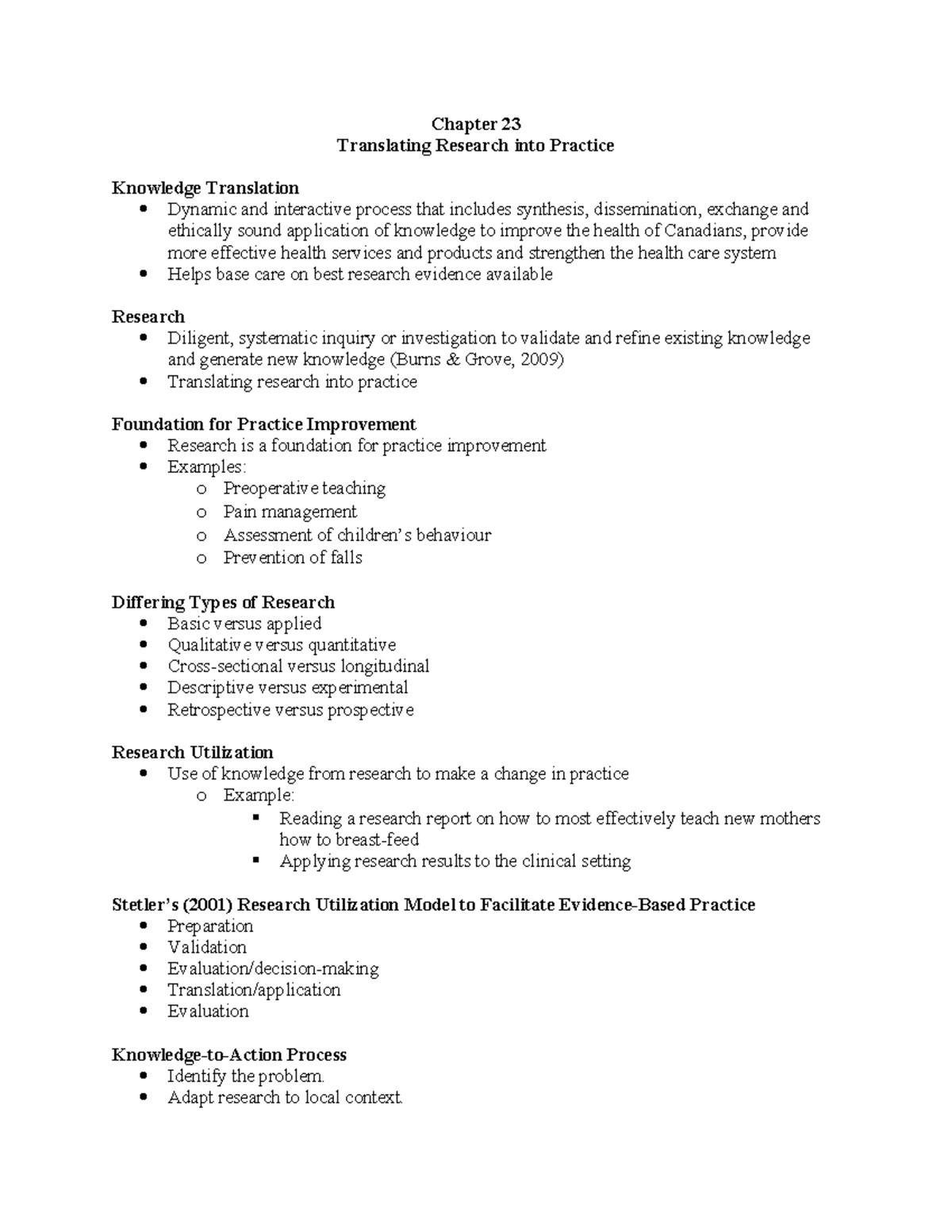PN Week 1 Chapter 23 - Chapter 23 Translating Research into Practice ...