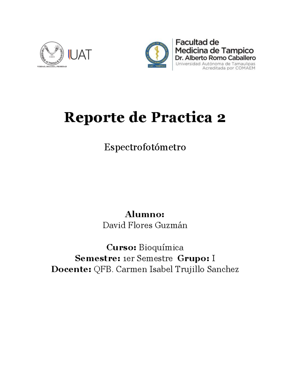 Practica 2 Laboratorio Reporte De Practica 2 Espectrofotómetro Alumno