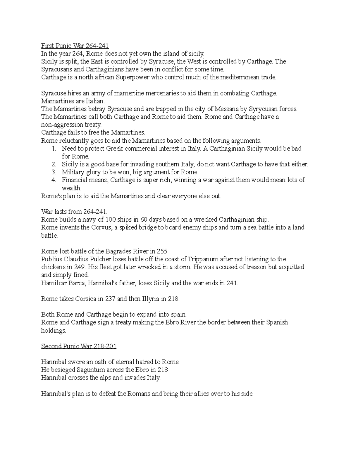 Roman study sheet 2 Republican Boogaloo - First Punic War 264- In the ...