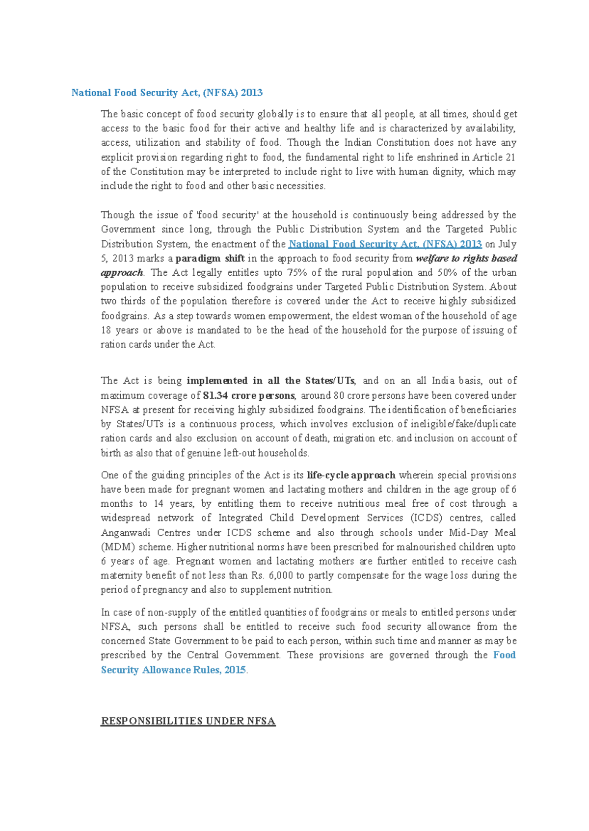 NFSA 2013 - The note is regarding food security and poverty - National ...