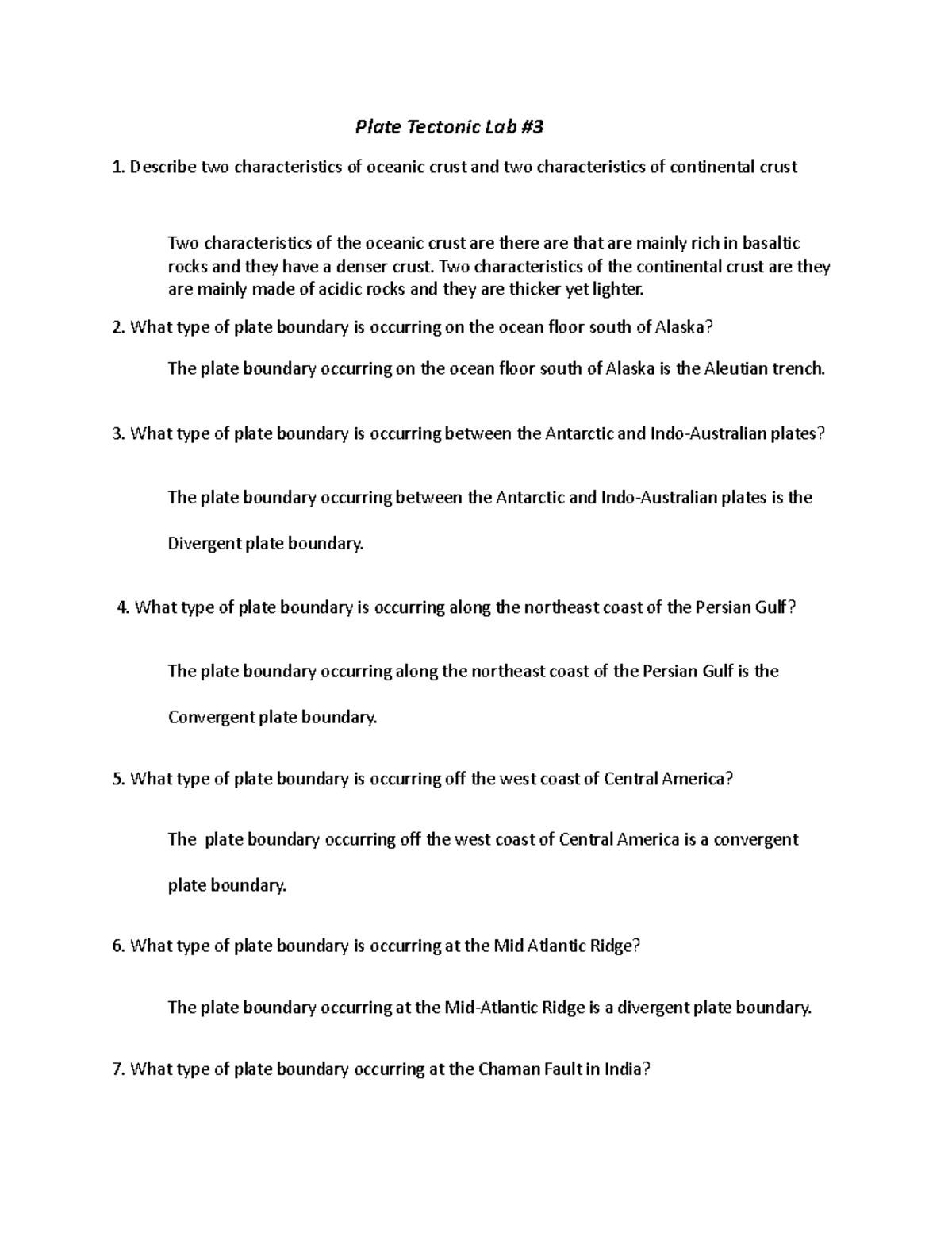 Plate Tectonics Part 3 Plate Tectonic Lab Describe two