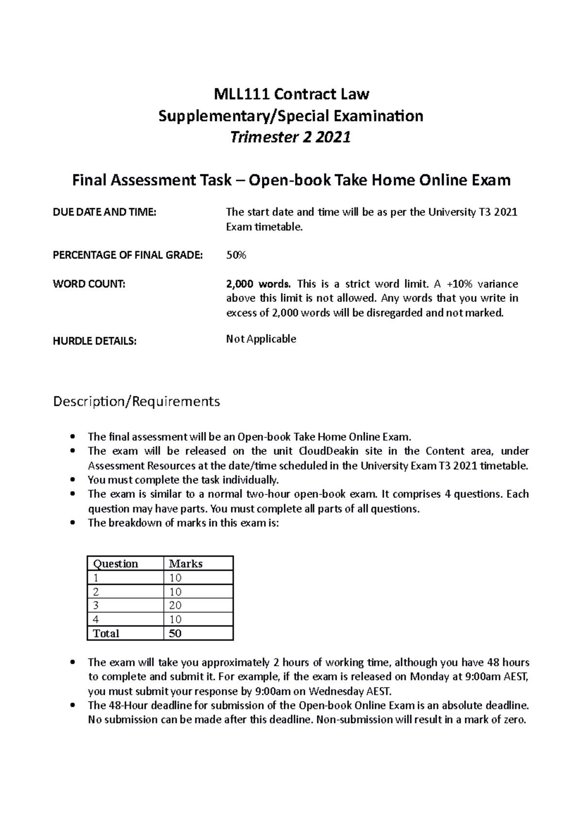 Pre-exam Information - Open-book Online Take Home Exam - Supplementary ...