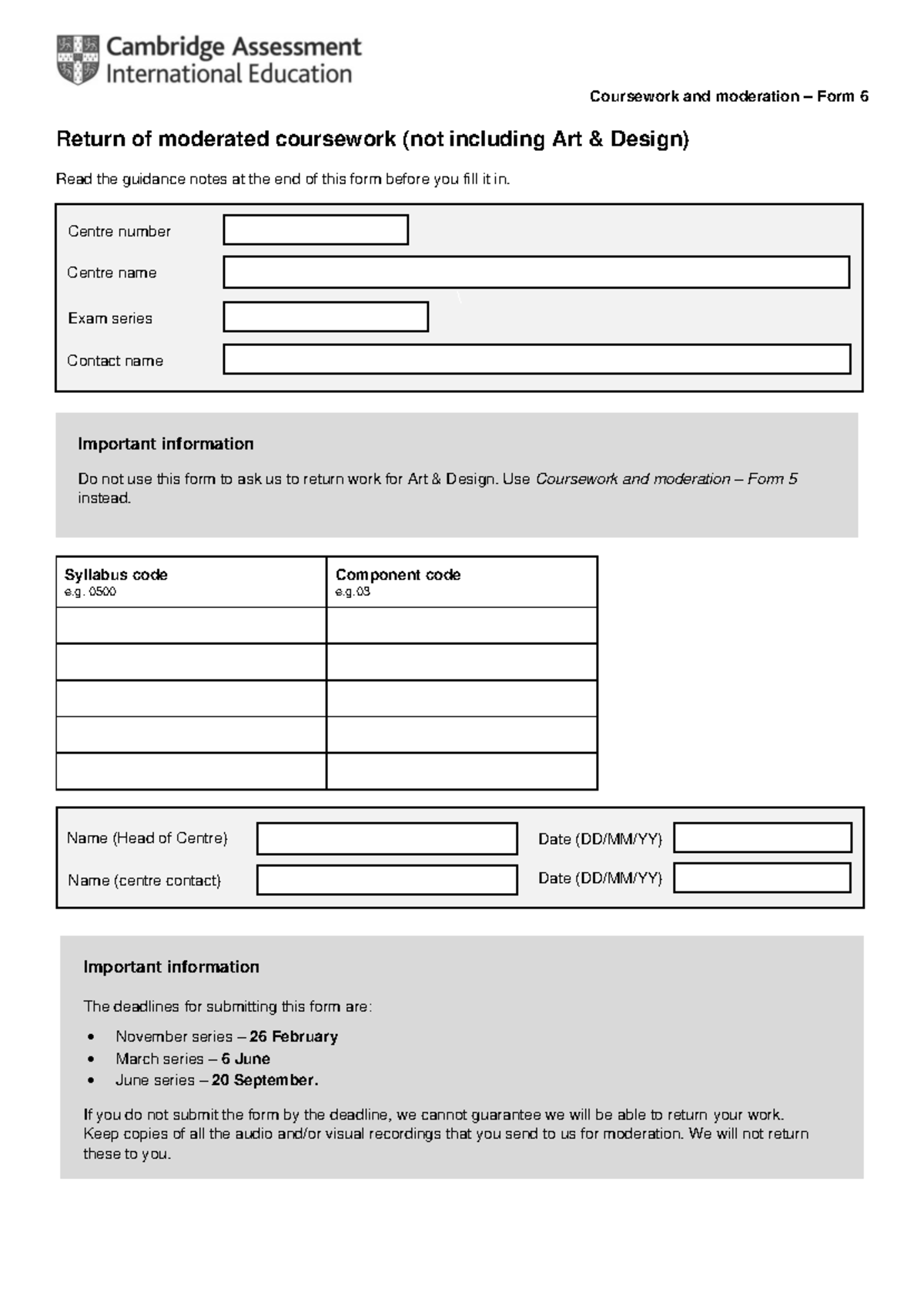 Coursework and moderation form 6 - Coursework and moderation – Form 6 ...