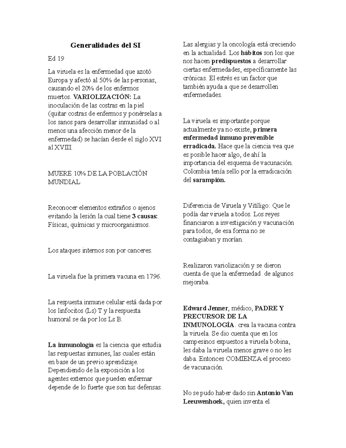 Generalidades del S. inmune - Generalidades del SI Ed 19 La viruela es ...