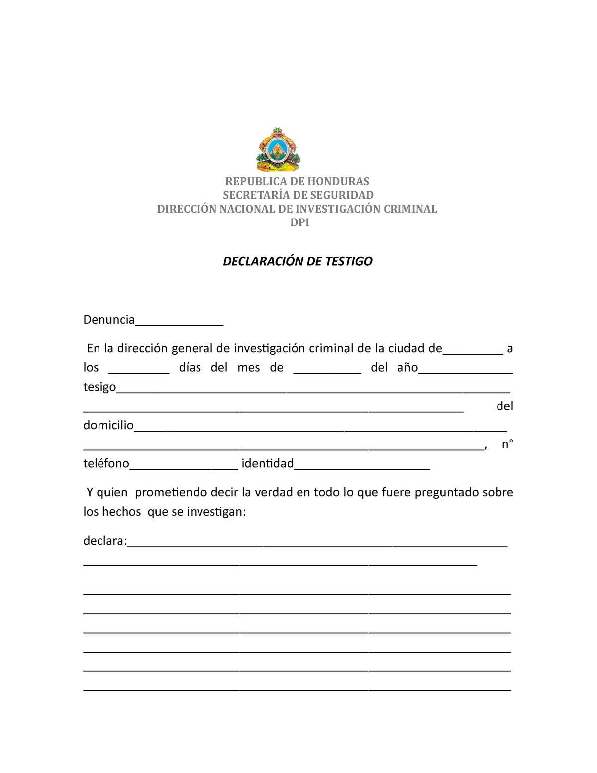 Acta De Declaracion De Testigos Acta De Declaracion D 4763