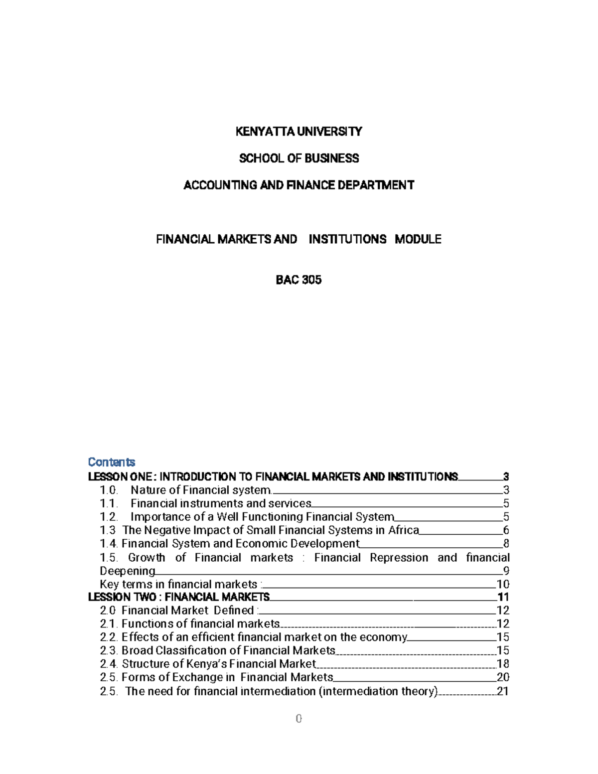 BAC 305 - Complete notes of financial institutions and markets ...