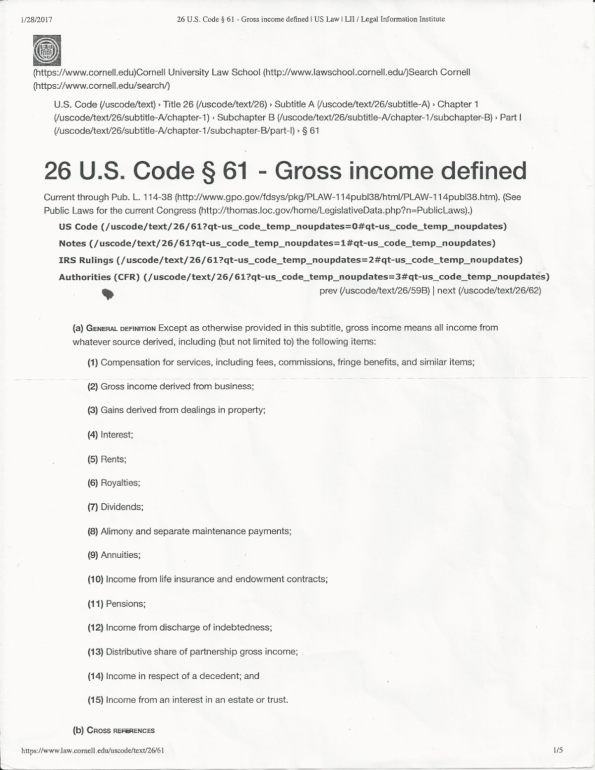 Gross Income - Section 61 - TAX 5015 - Studocu