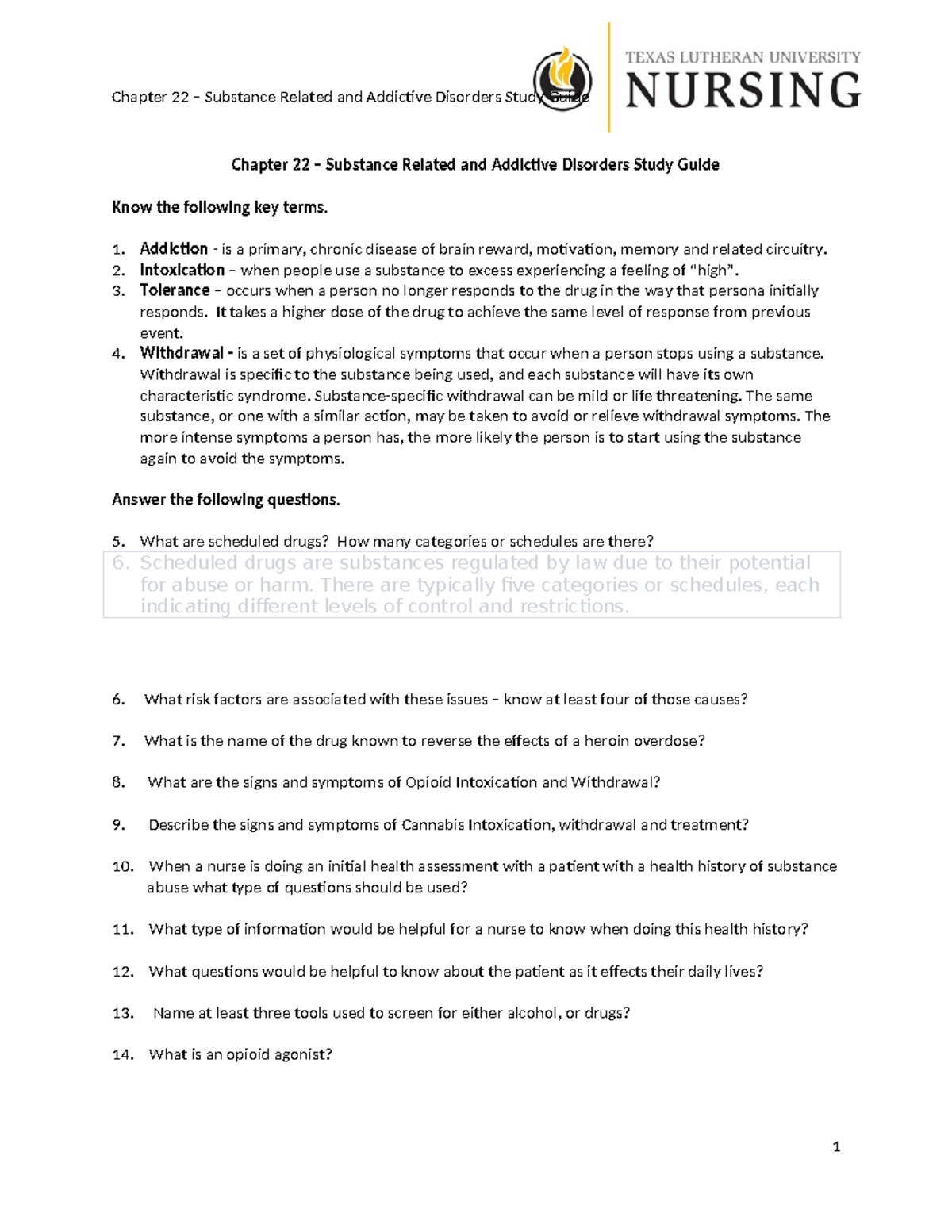 Substance-Related and Addictive Disorders Study Guide - 1. Addiction ...