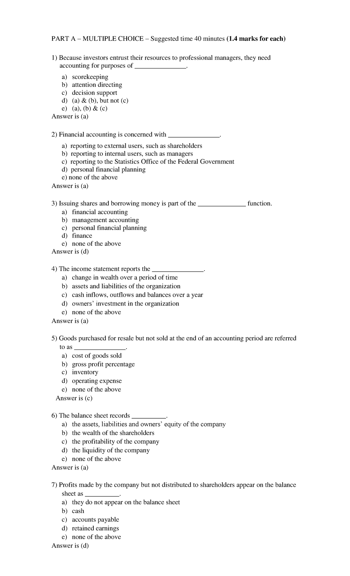 Midterm Practice Exam 1 3 February 2019 - PART A – MULTIPLE CHOICE ...