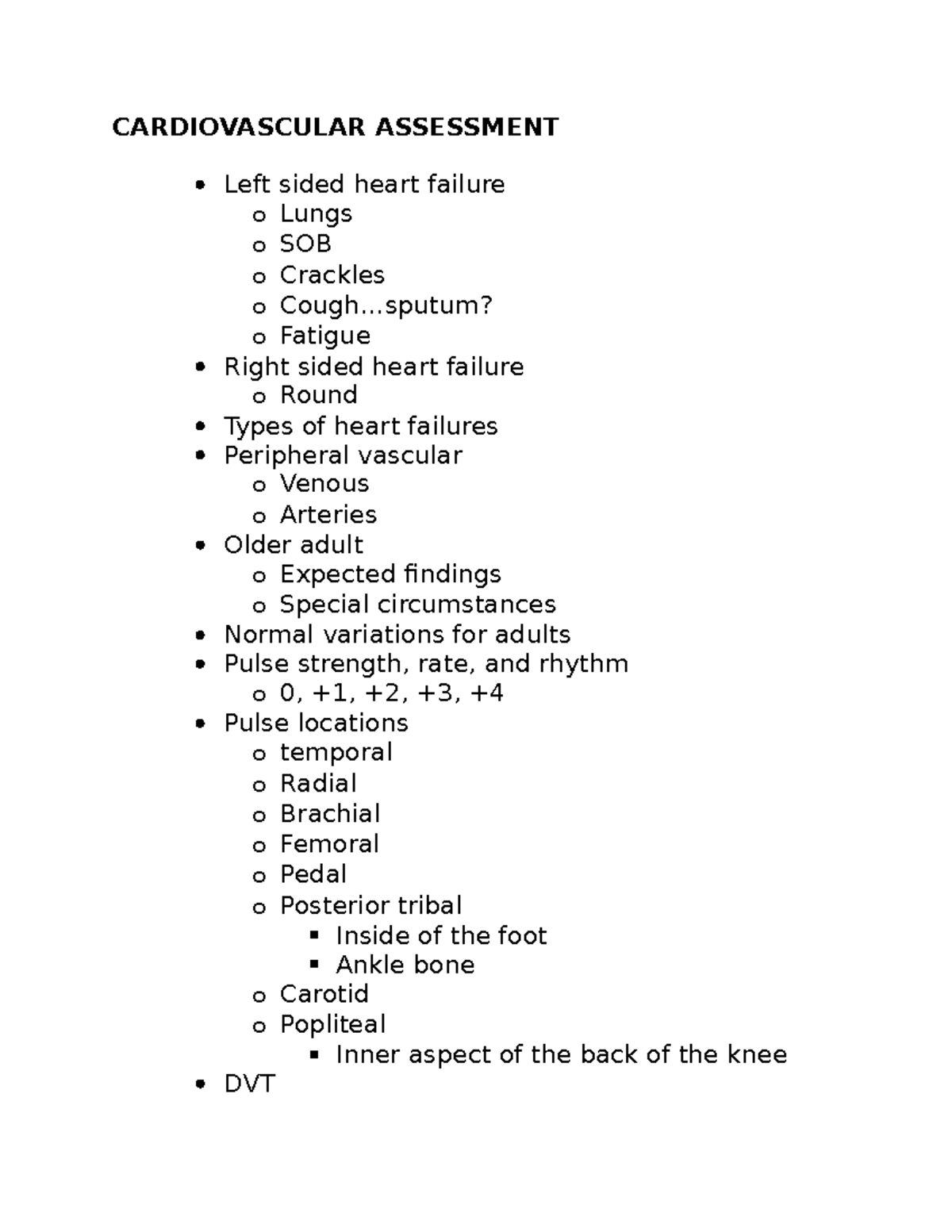 NUR216 Module 7 Cardiovascular Notes - CARDIOVASCULAR ASSESSMENT Left ...