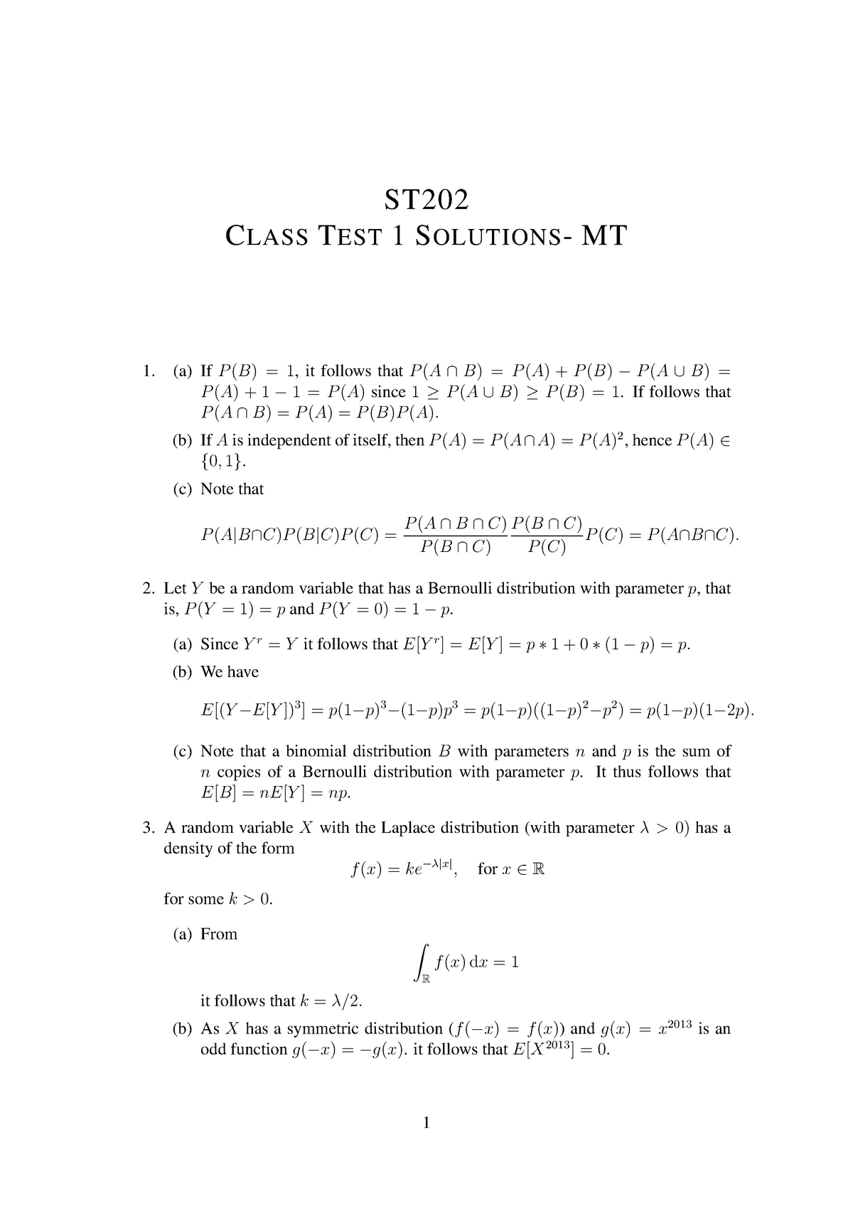 St2 Class Test1 Solutions Studocu