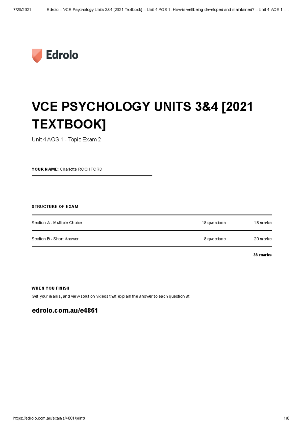 Unit 4 AOS 1 How is wellbeing developed and maintained - VCE PSYCHOLOGY ...