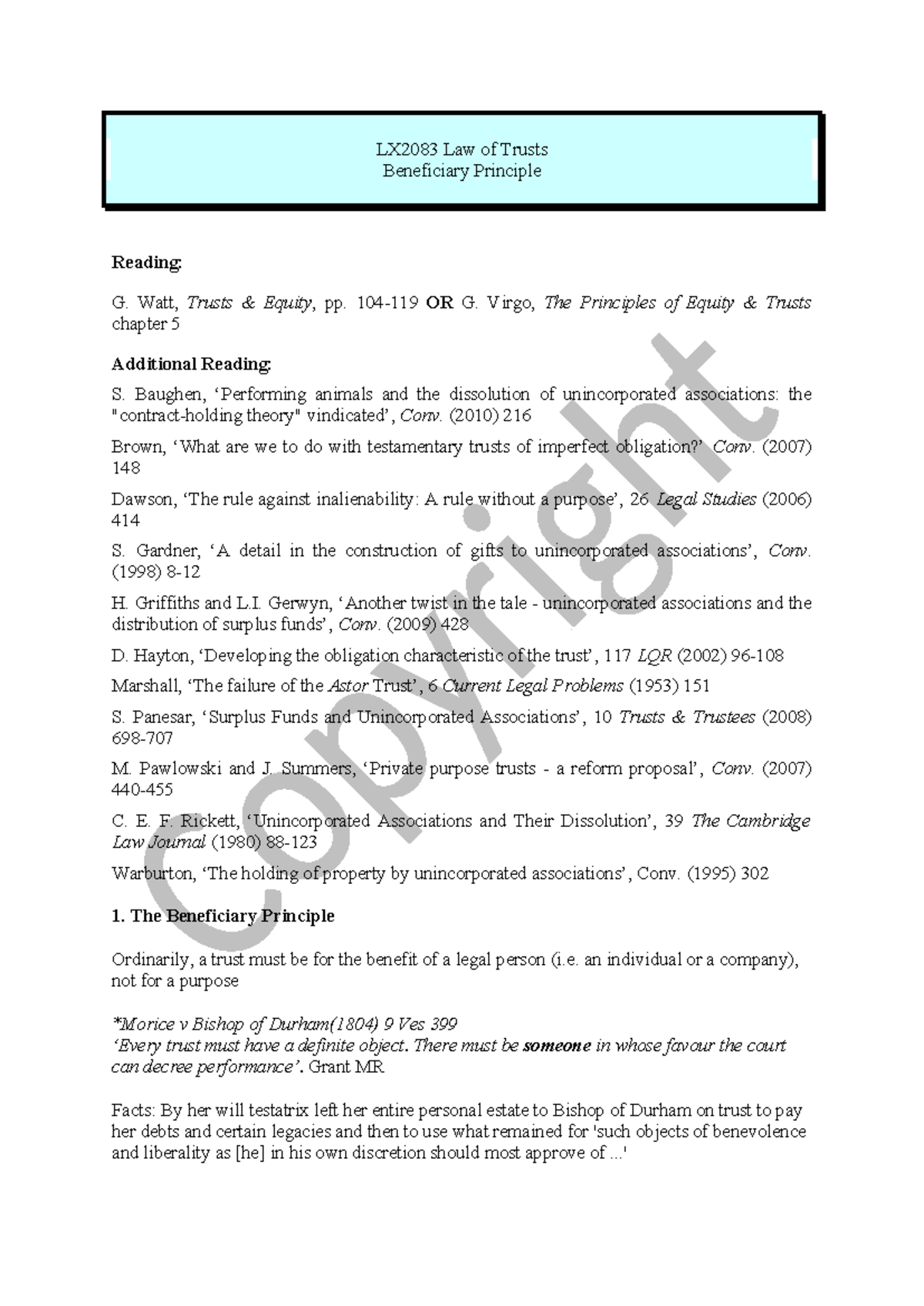 Handout-Beneficiary Principle - LX2083 Law of Trusts Beneficiary ...