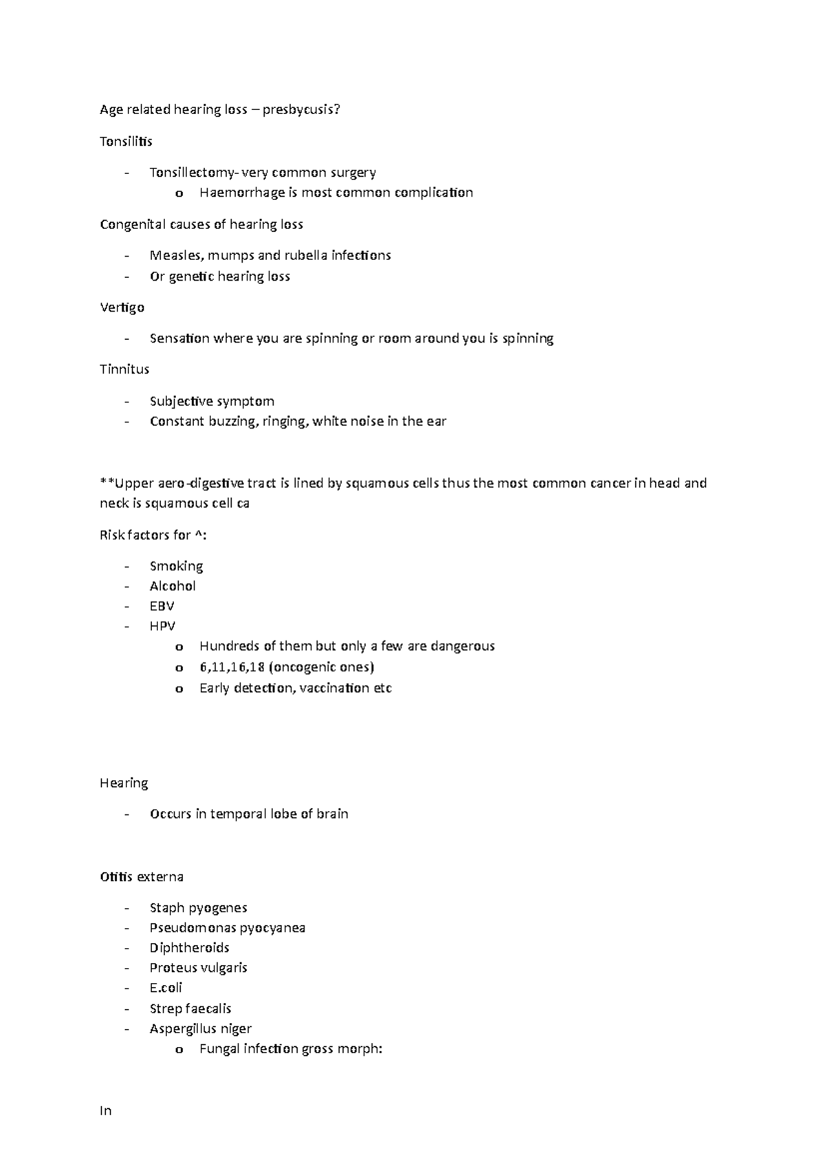 ENT - TEmplate for History taking - Age related hearing loss ...