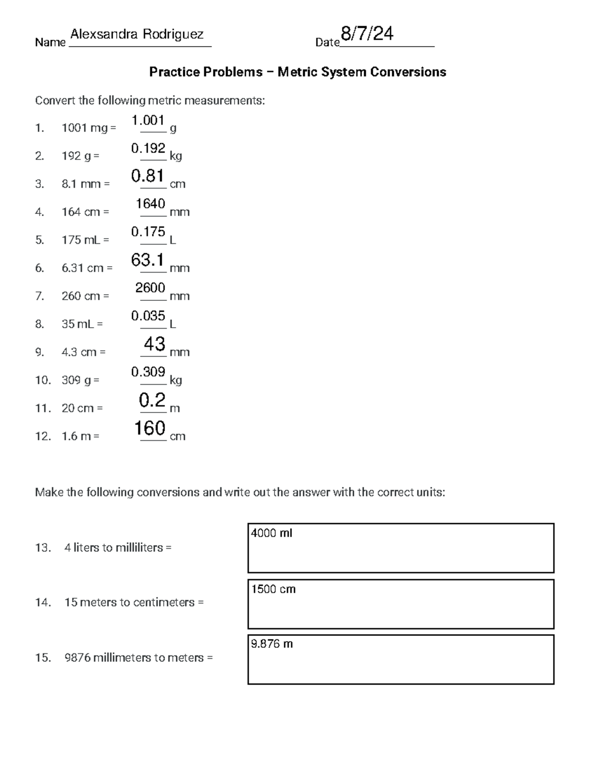 Practice+Problems+-+Metric+System+v2023 - Name ...