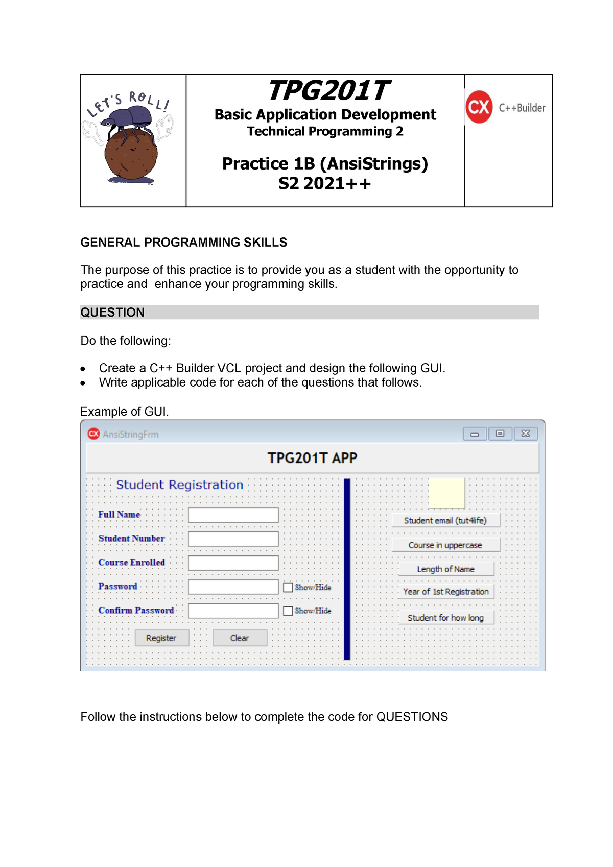 TPG201T PRAC1B S2 2021 SUMMATIVE EXERCISES - TPG201T Basic Application ...