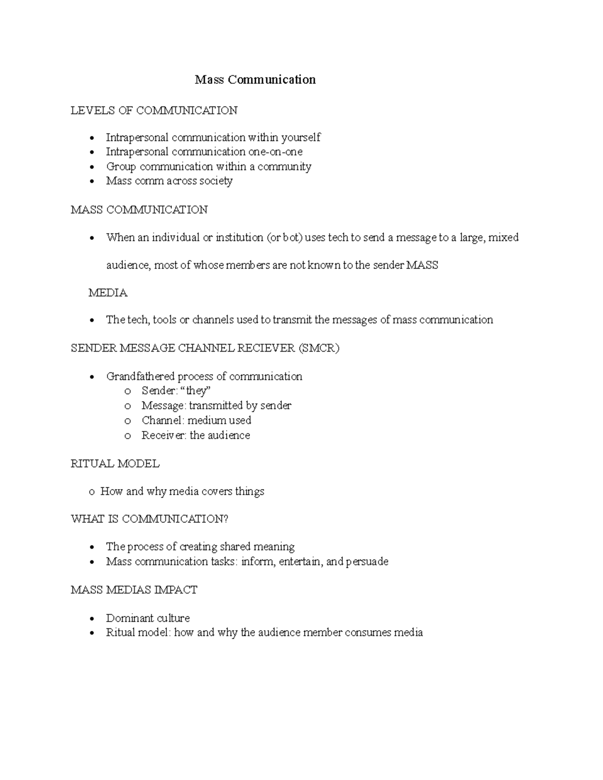 Introduction to Mass Communication - Mass Communication LEVELS OF ...