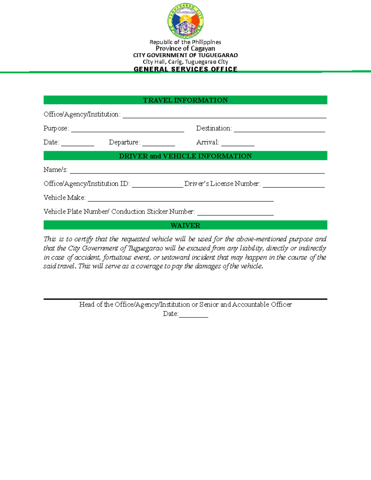 Vehicle Waiver - happy birthday - Republic of the Philippines Province ...