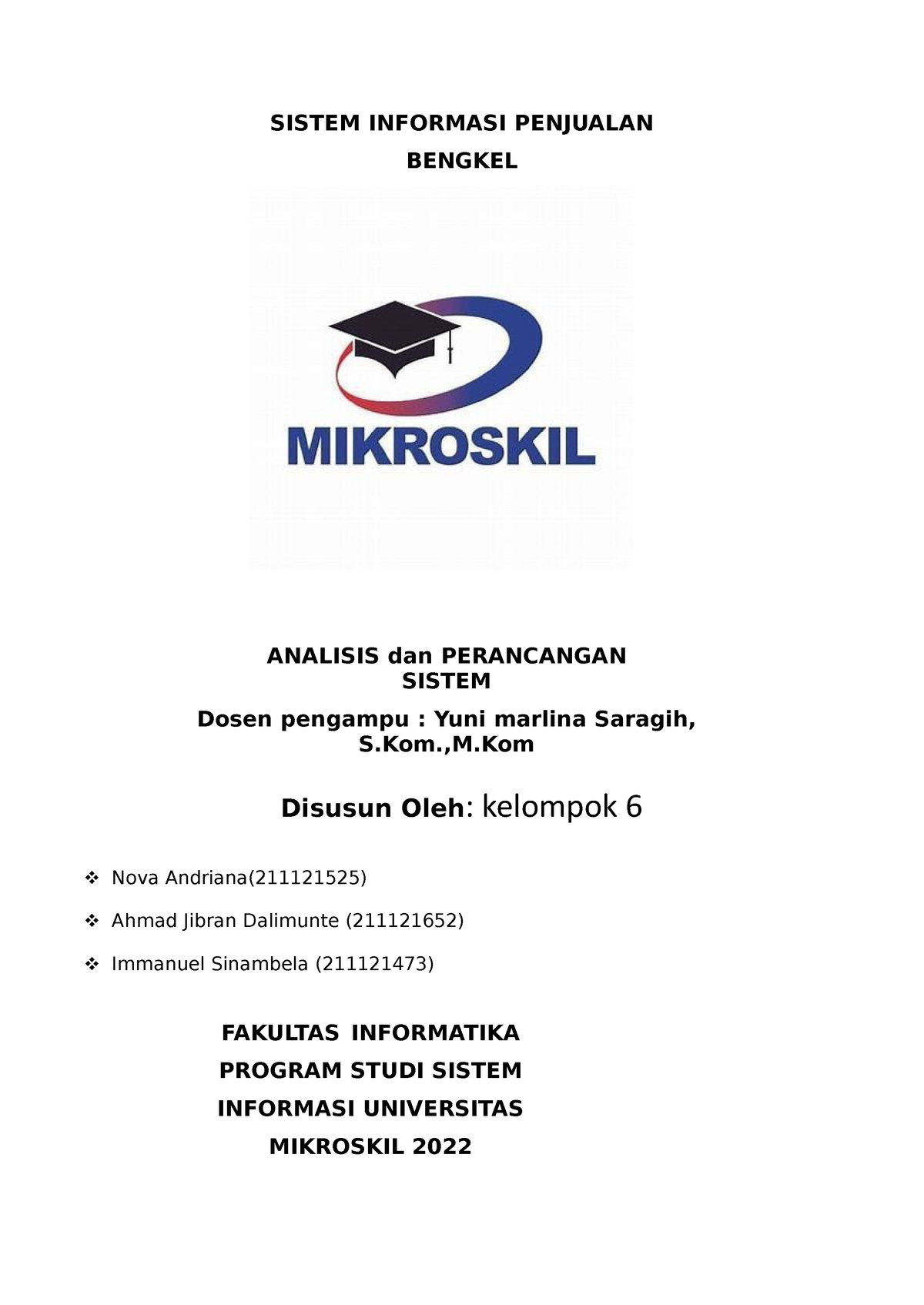 Tugas 2 ANALISIS - SISTEM INFORMASI PENJUALAN BENGKEL ANALISIS Dan ...