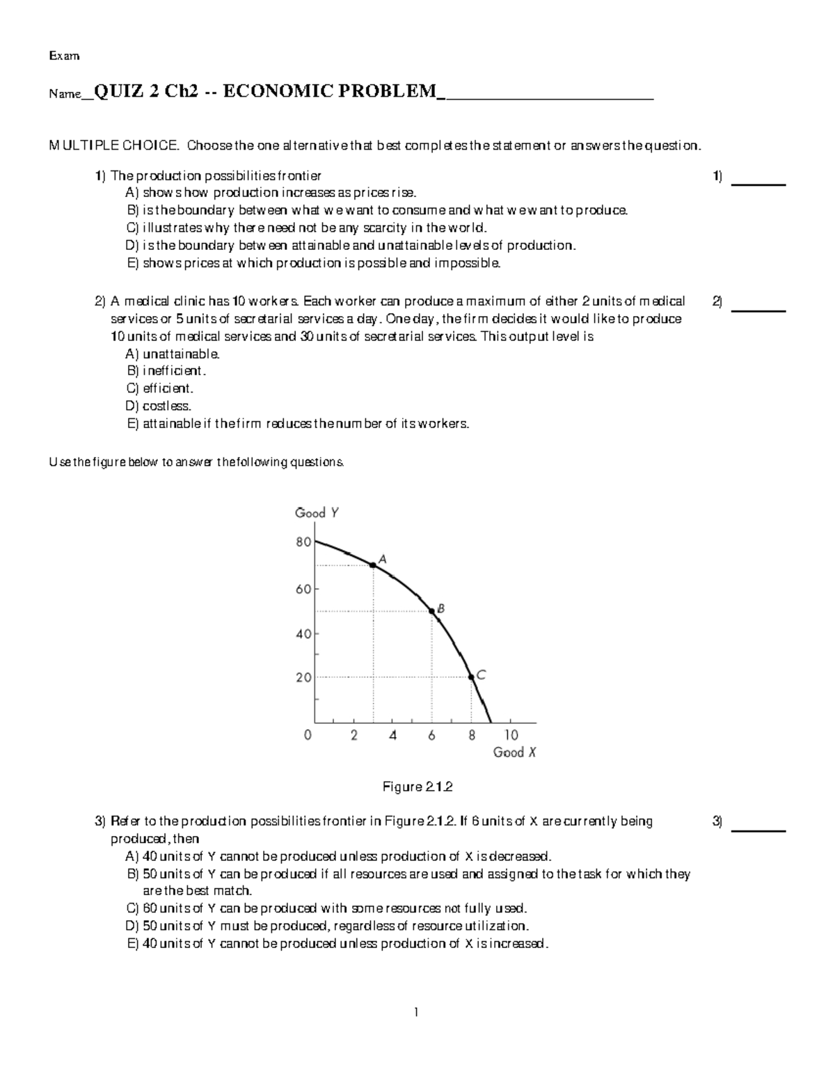 [PRACTICE QUIZ 2] Ch2 - Economic Problem - Exam Name__QUIZ 2 Ch2 ...