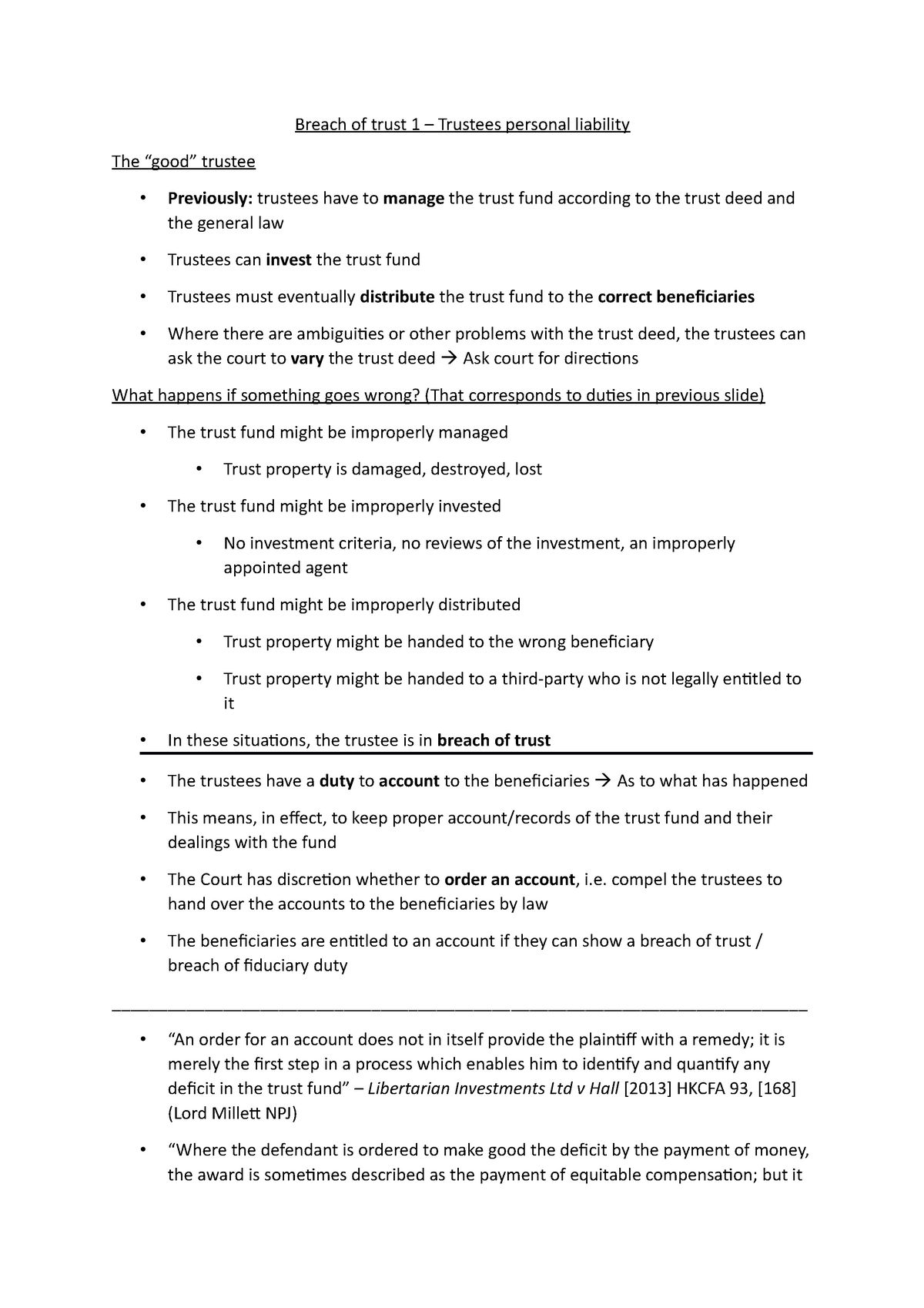 Breach Of Trust 1 Compel The Trustees To Hand Over The Accounts To 