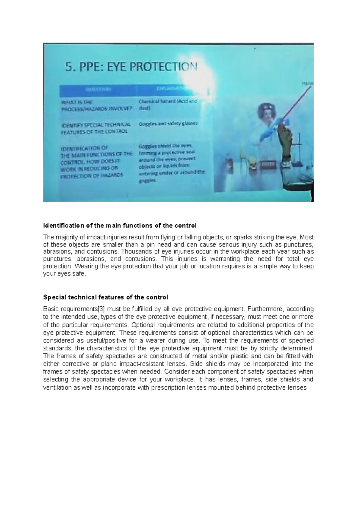 Regulation EYE Protection - Identification of the main functions of the ...