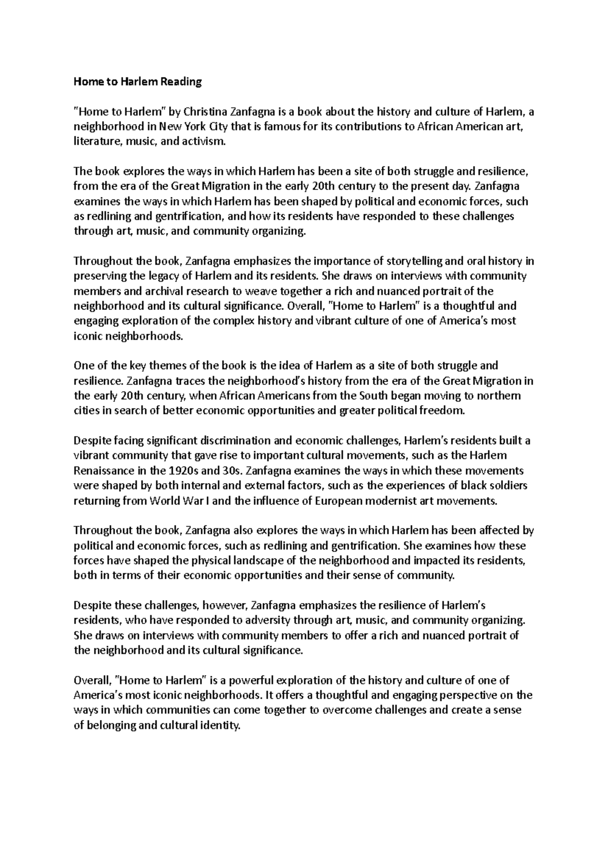 Home to Harlem Reading lecture notes Home to Harlem Reading "Home