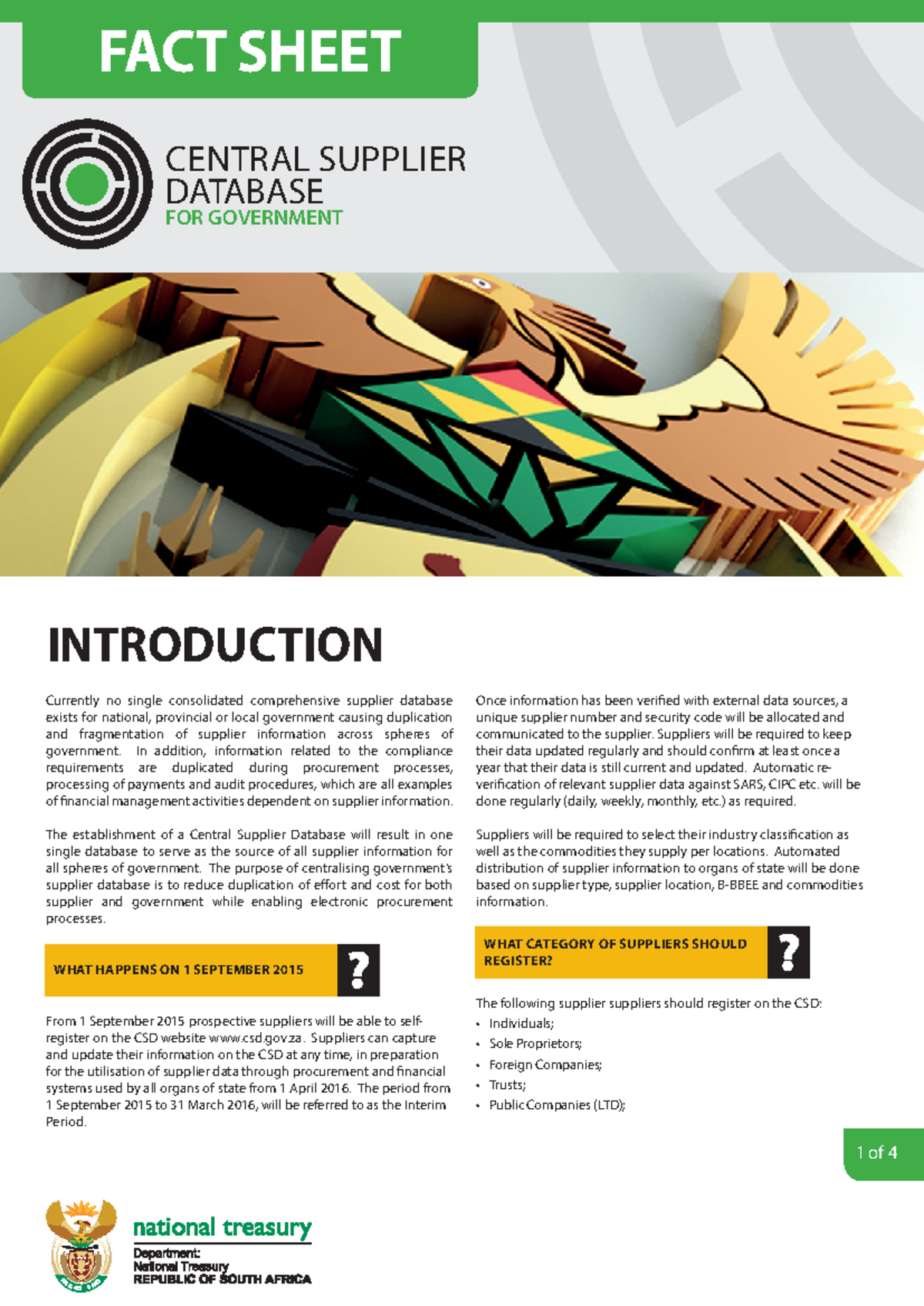 Supplier Fact sheet CENTRAL SUPPLIER DATABASE FOR GOVERNMENT